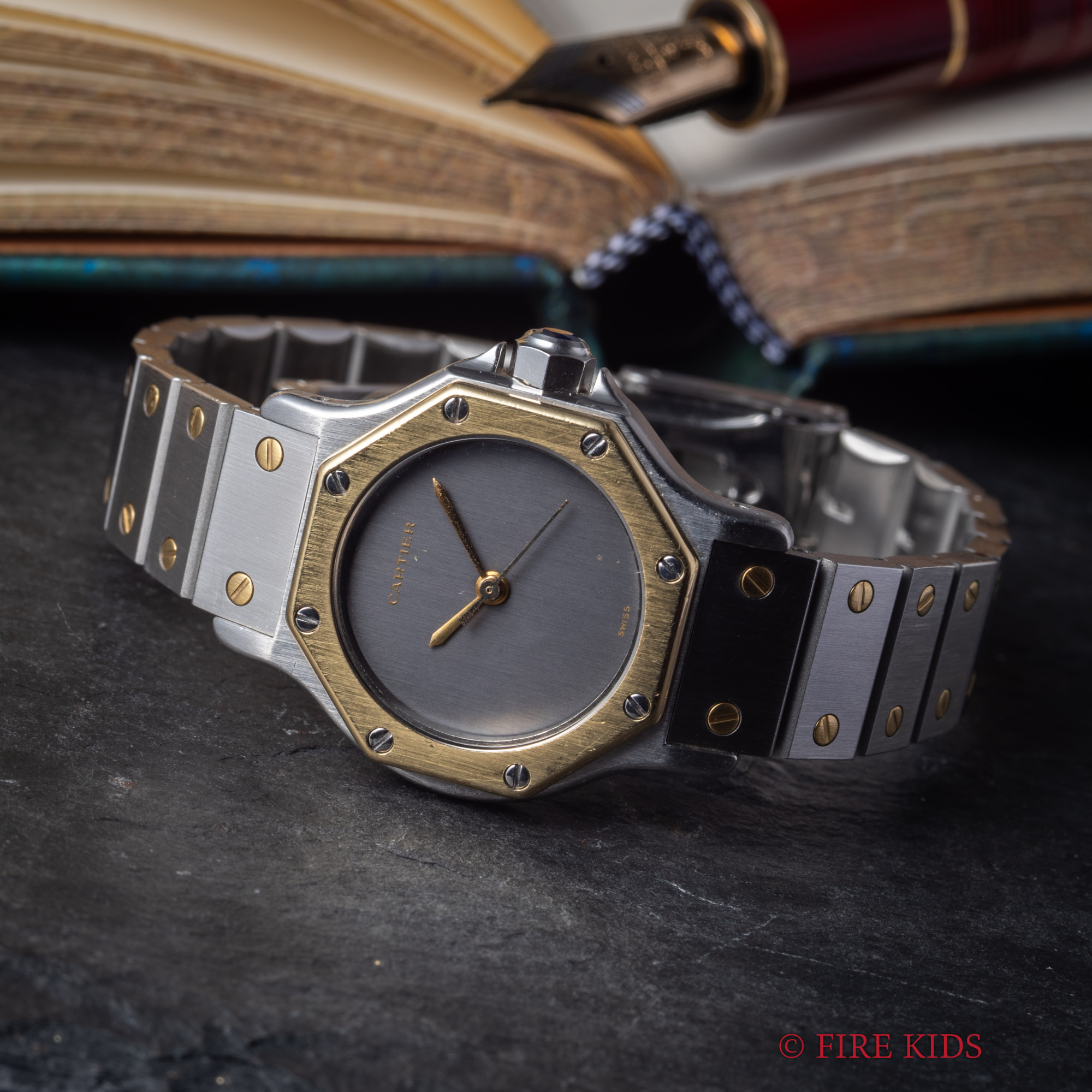 カルティエ CARTIER サントスオクタゴン SM コンビ 1980年代製 ゴースト文字盤 Ref.0907 自動巻