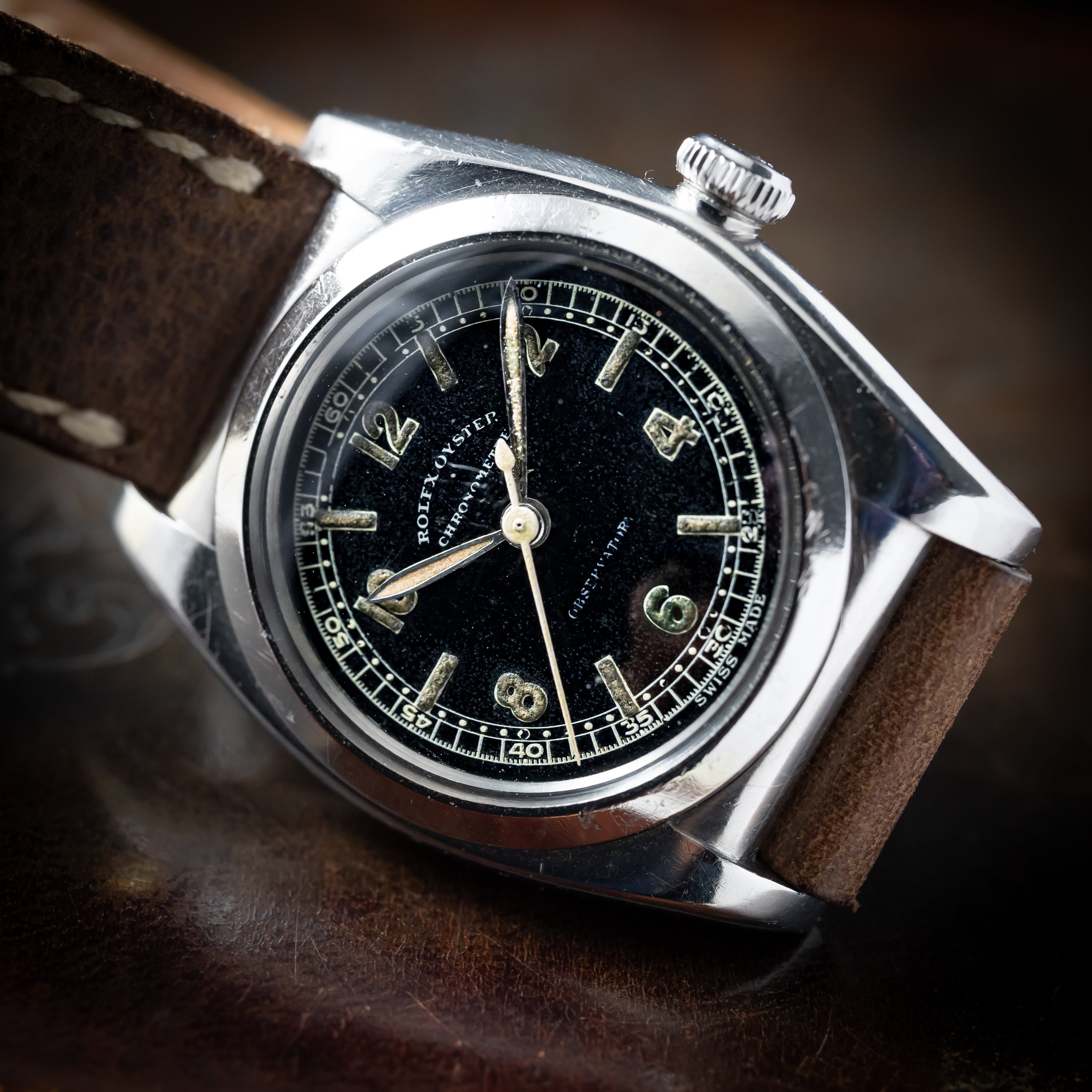 ロレックス オイスターフラットバック オリジナルブラックダイヤル 1940年代製 クロノメーター Ref.3505