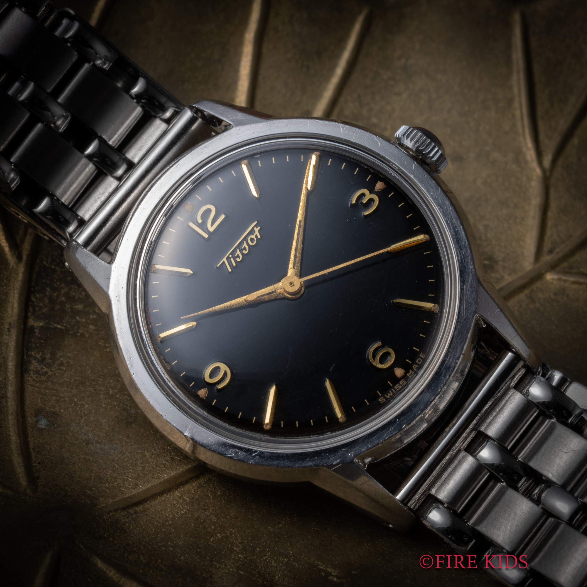 ティソ TISSOT ラウンドケース ブラックミラーダイヤル 1950年代製 Ref.51006-3 手巻き 飛びアラビア 社外ステンブレス