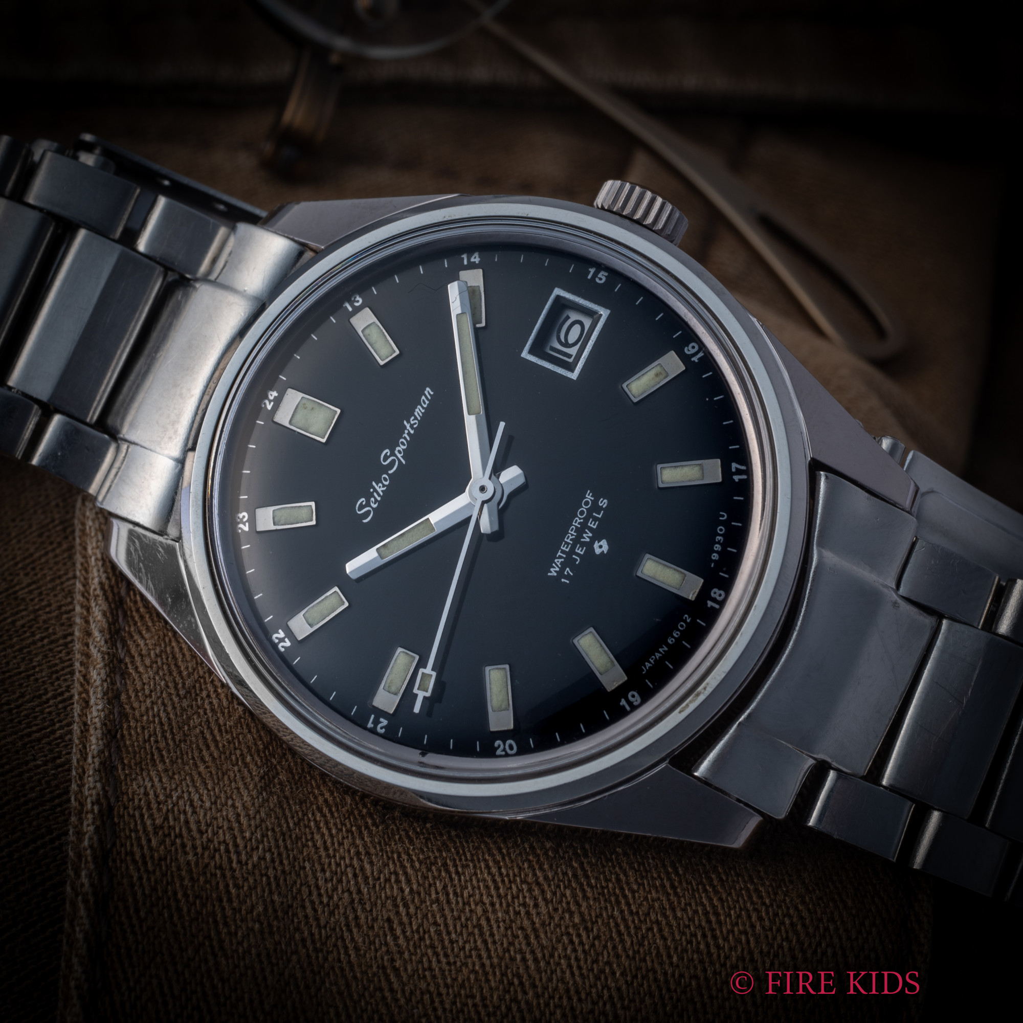 セイコー SEIKO スポーツマン 1970年製 手巻き ブラックダイヤル Ref.6602-9982 純正ブレス