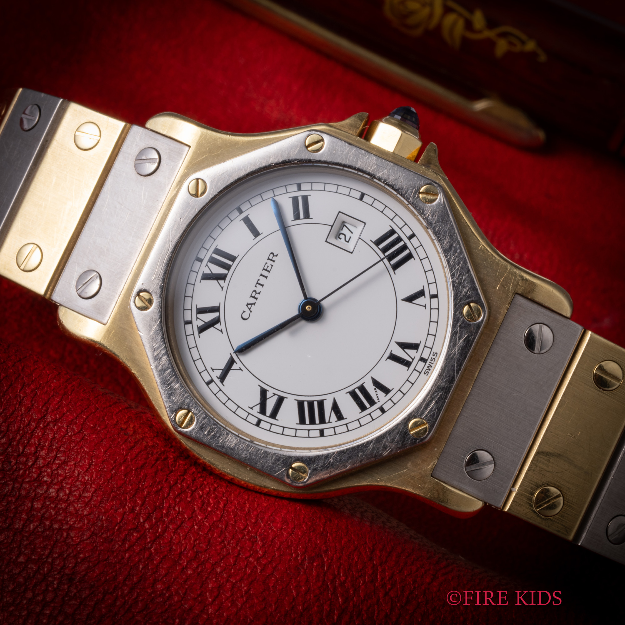 カルティエ CARTIER 1980年代製 18金無垢サントスオクタゴン LMサイズ WG/YGコンビ 自動巻 クラックなし