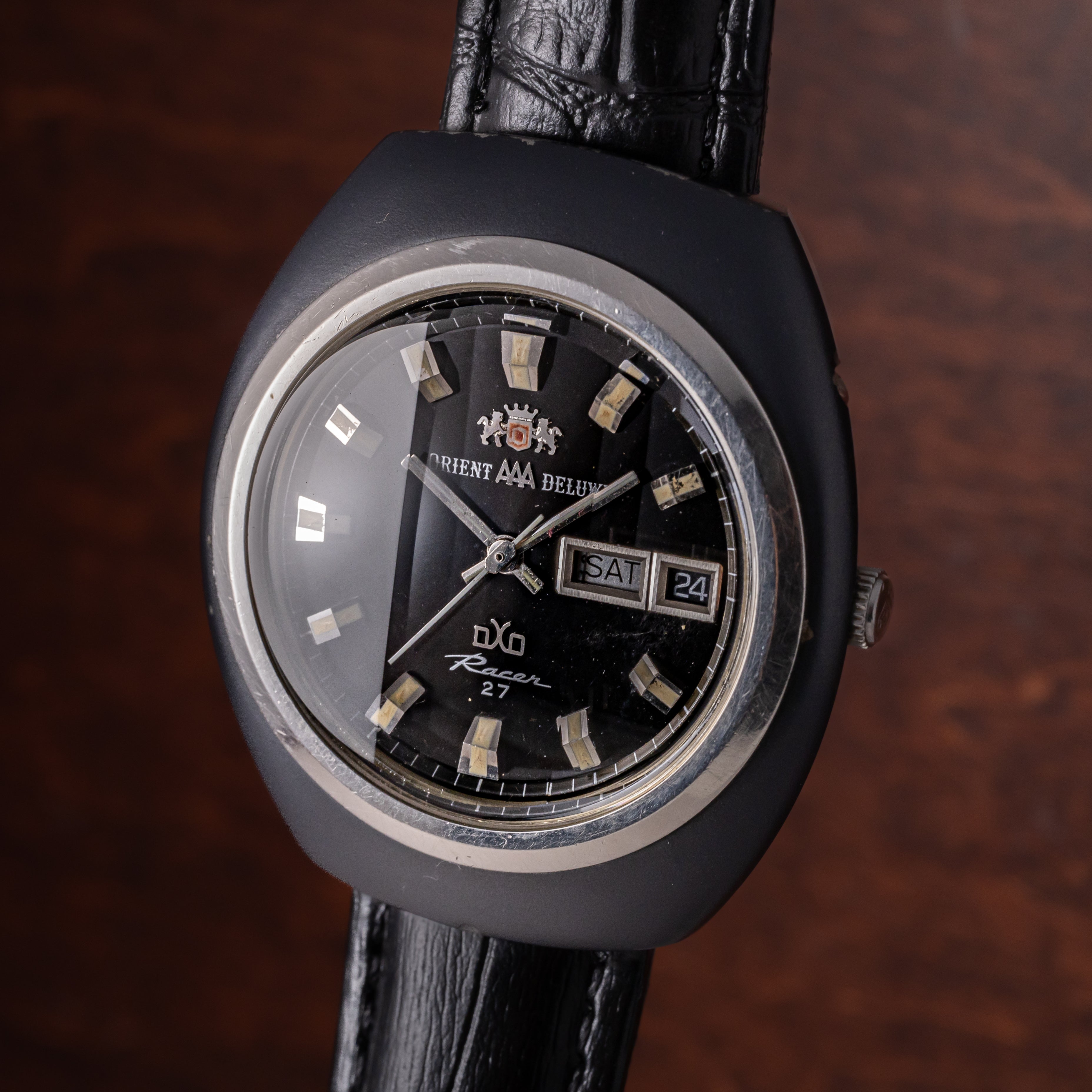 オリエント レーサーブラックケース 1970年代製 カットガラス デイデイト