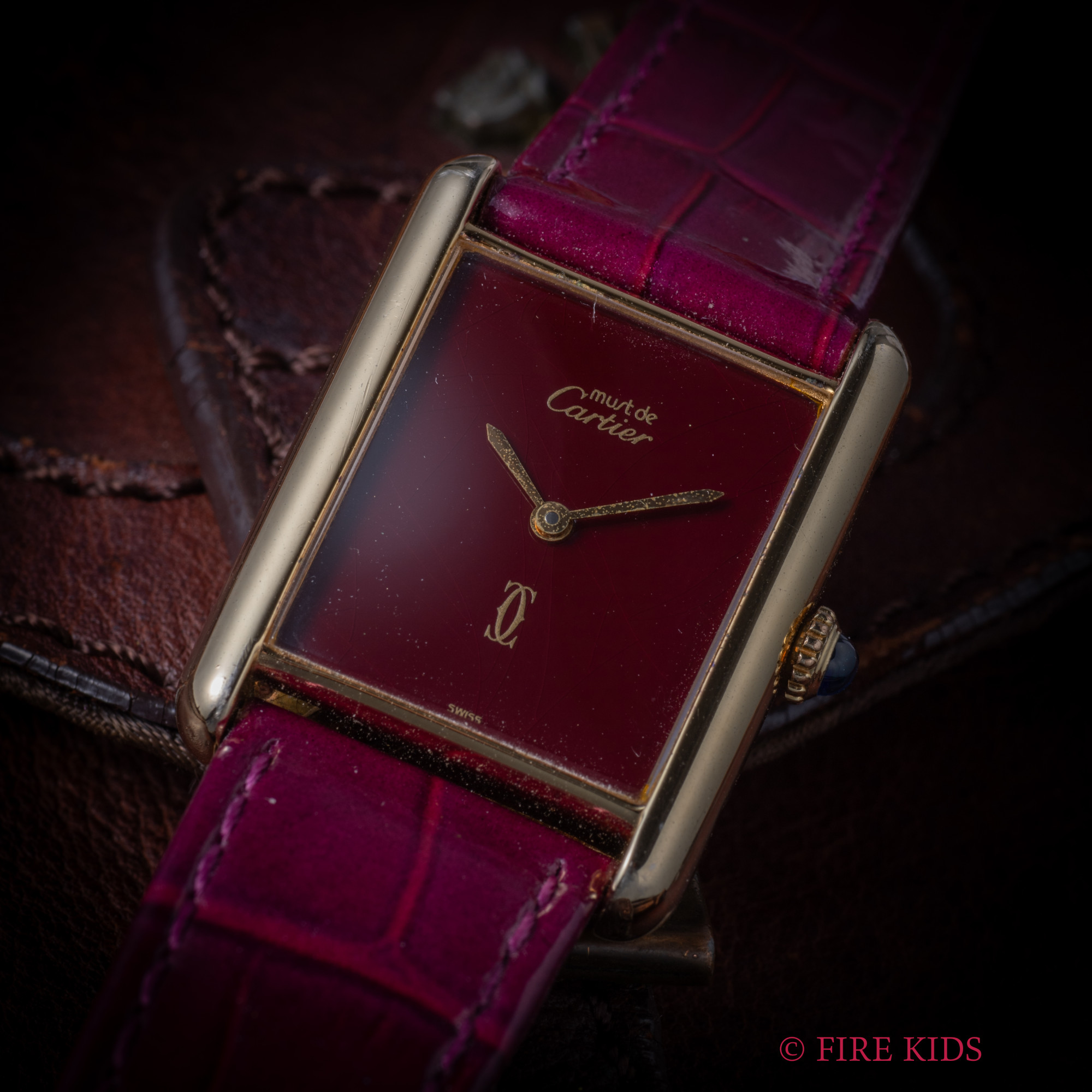 カルティエ Cartier 1980年代製 マストタンク LM ボルドー 手巻き ヴェルメイユケース 純正革ベルト、尾錠付