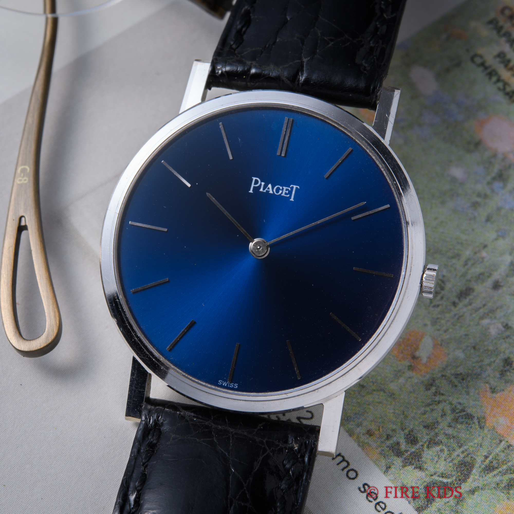 ピアジェ PIAGET アルティプラノ 18KWG 1990年代製 ブルーダイヤル Ref.9003.19 薄型手巻き Cal.9P2 純正金無垢尾錠
