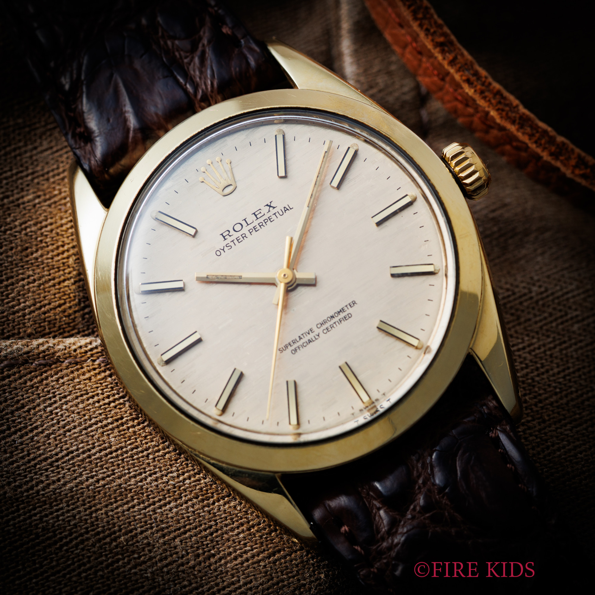 ロレックス ROLEX オイスターパーペチュアル 金張りバックステン 1969年製 Ref.1024 自動巻きクロノメーター モザイク文字盤 ハック付き