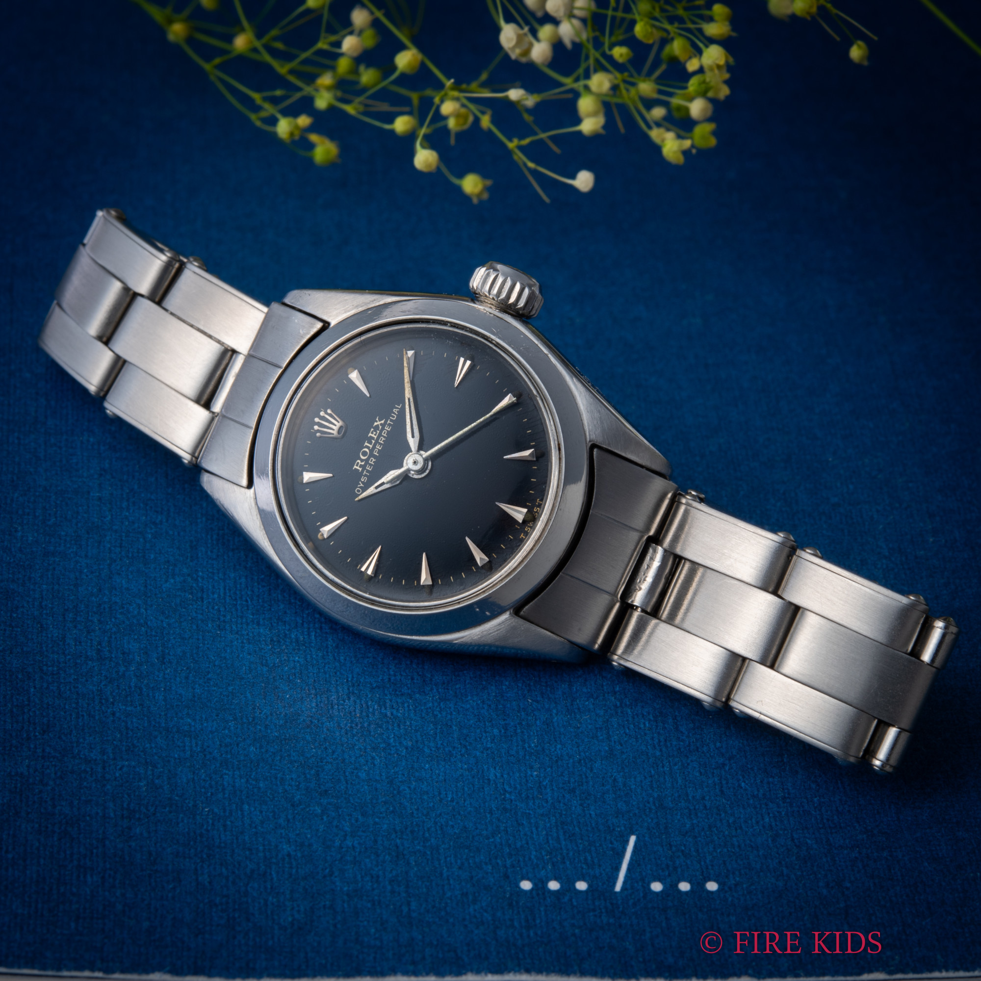ロレックス ROLEX オイスターパーペチュアル レディース ブラックミラーダイヤル 1965年製 Ref.6618 純正リベットブレス