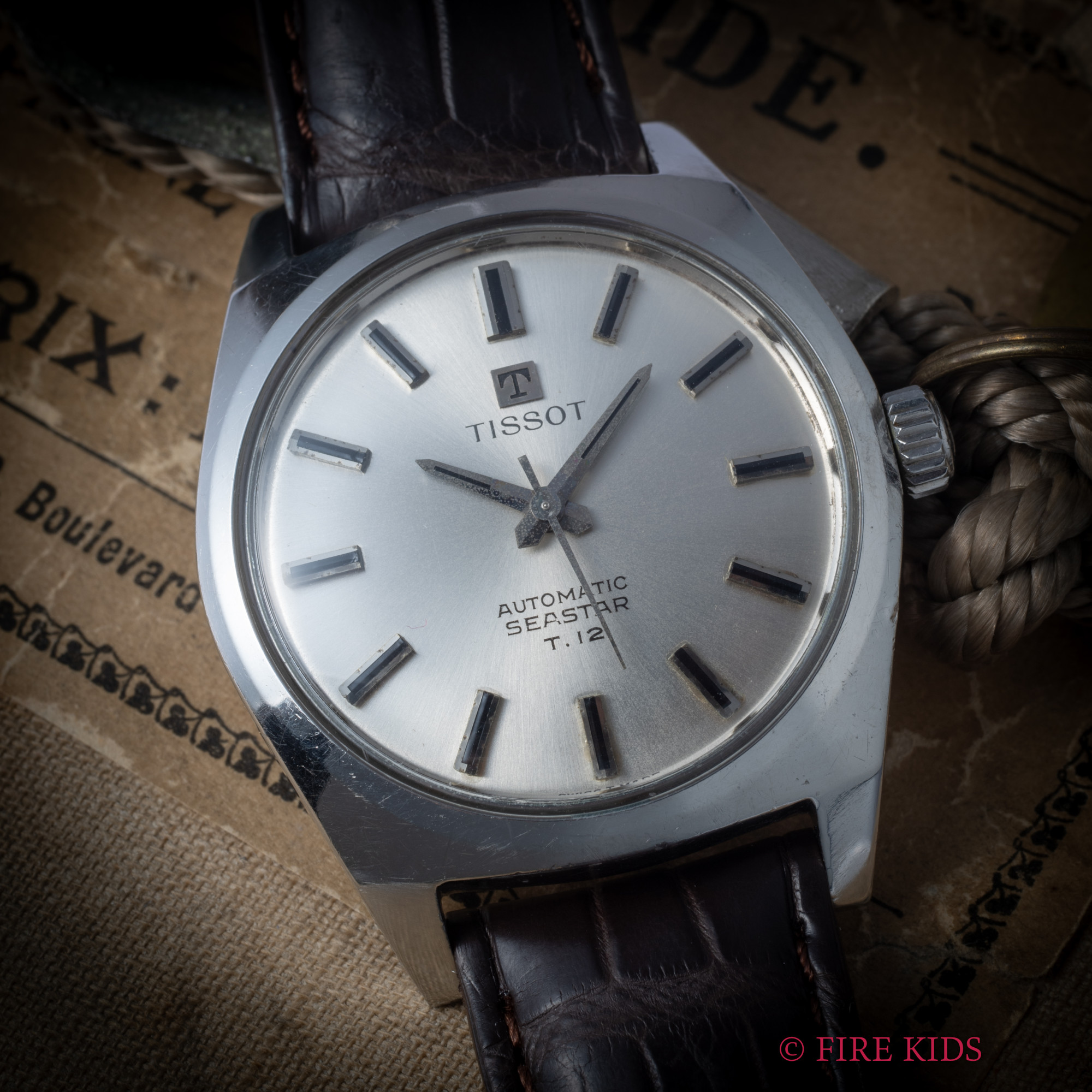 ティソ TISSOT シースター T.12 ラウンドケース 1970年代製 シルバー文字盤 Ref.44514-7 ノンデイト ガレオン船刻印