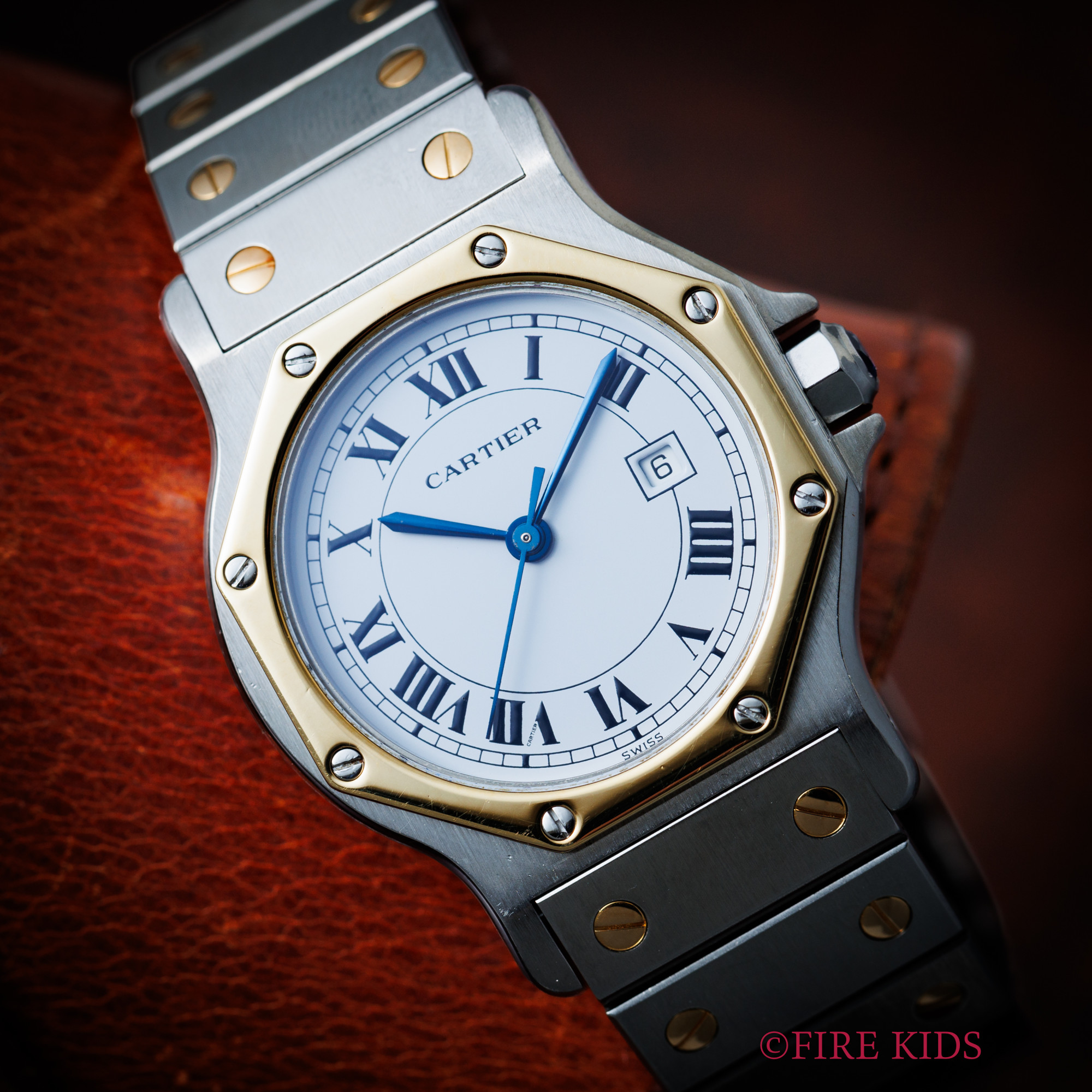 カルティエ CARTIER サントスオクタゴンLM コンビ 1980年代製 Ref.2966 自動巻き 純正シングルブレスレット ファセットカットカボション ノンクラック