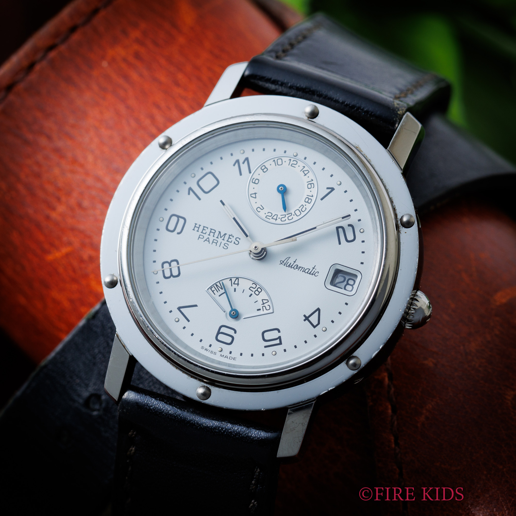 エルメス HERMES クリッパー GMT パワーリザーブ 2000年代前半製 Ref.CL5.710 ドゥーブルトゥール裏スケルトン マルジェラ期純正革ベルト尾錠付