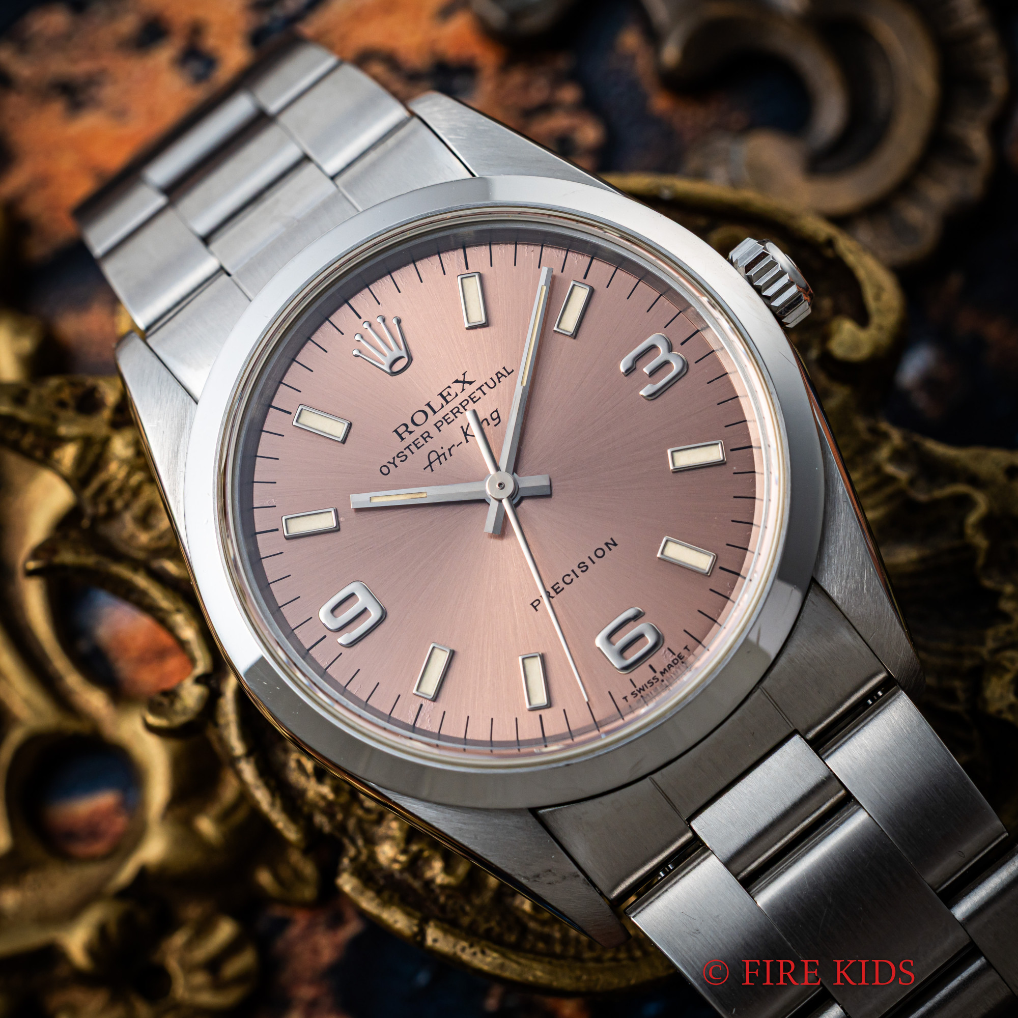 ロレックス ROLEX エアキング エクスプローラーダイヤル 1997年製 サーモンピンク Ref.14000 自動巻き Cal.3000 純正ステンブレスレット レフシール、修理明細付き