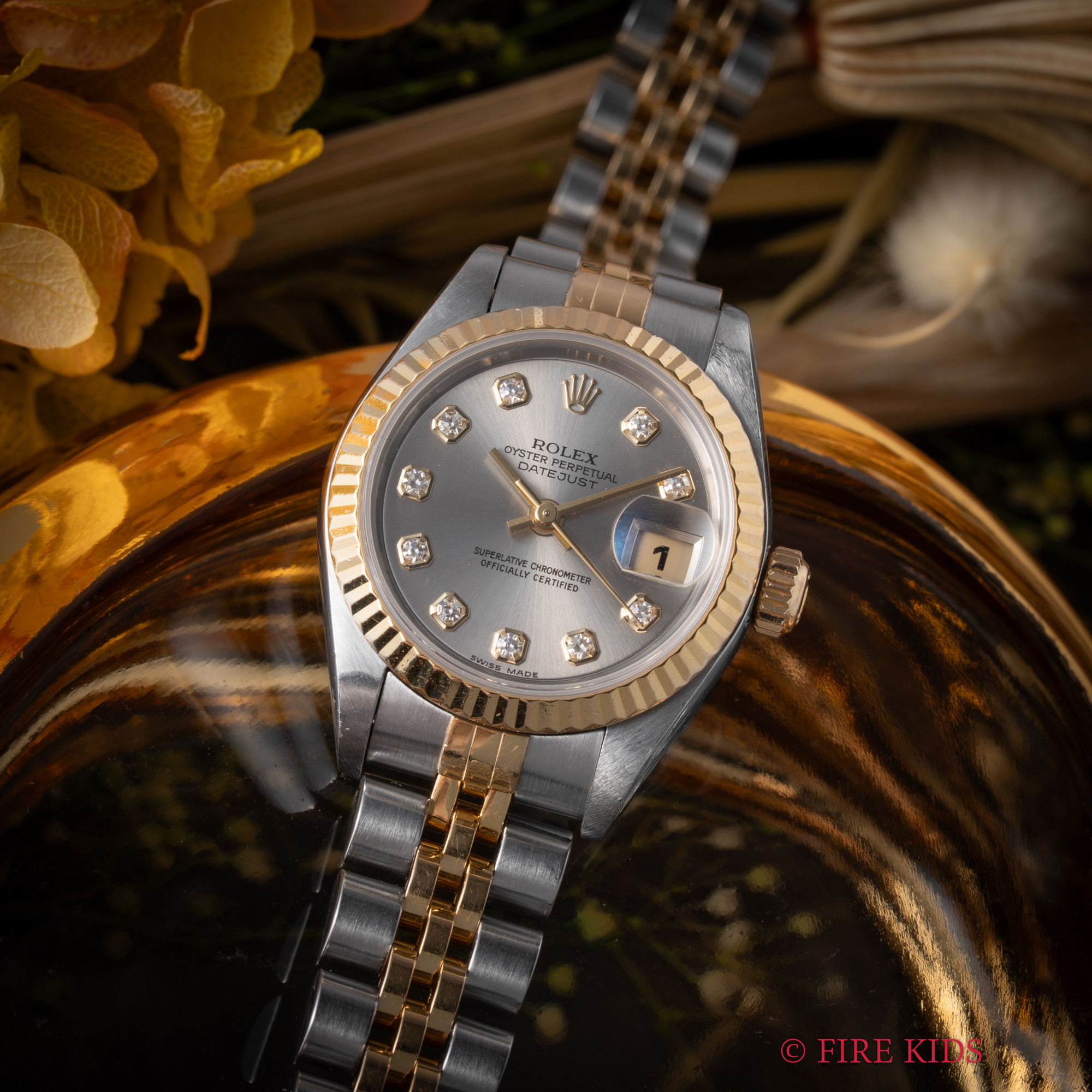 ロレックス ROLEX デイトジャスト レディース コンビ 2002年製 10Pダイヤ グレー文字盤 箱、国際サービス保証書、タグ、冊子付