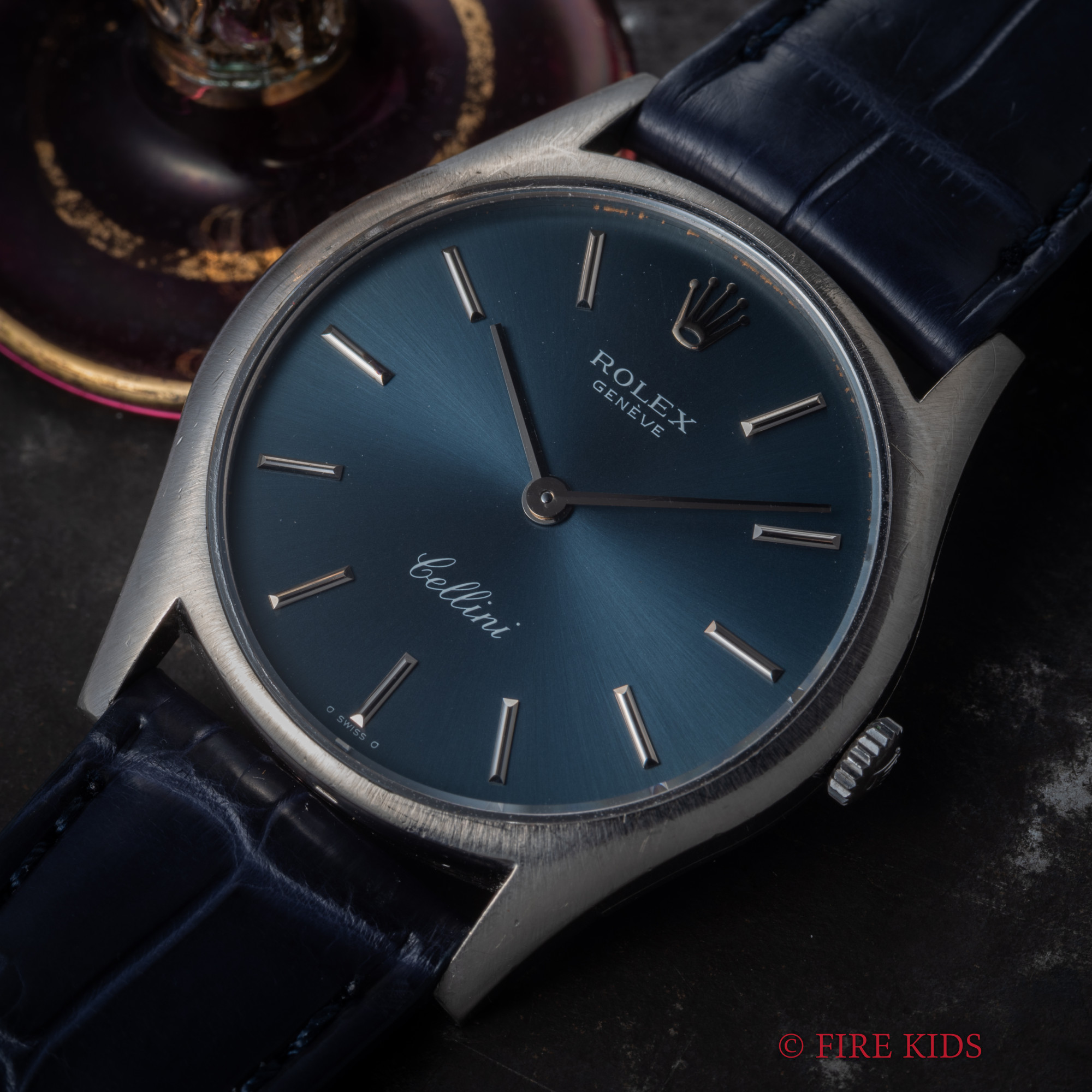 ロレックス ROLEX チェリーニ ブルーダイヤル 1973年製 Ref.3804 K18WG無垢 手巻 純正SS尾錠付