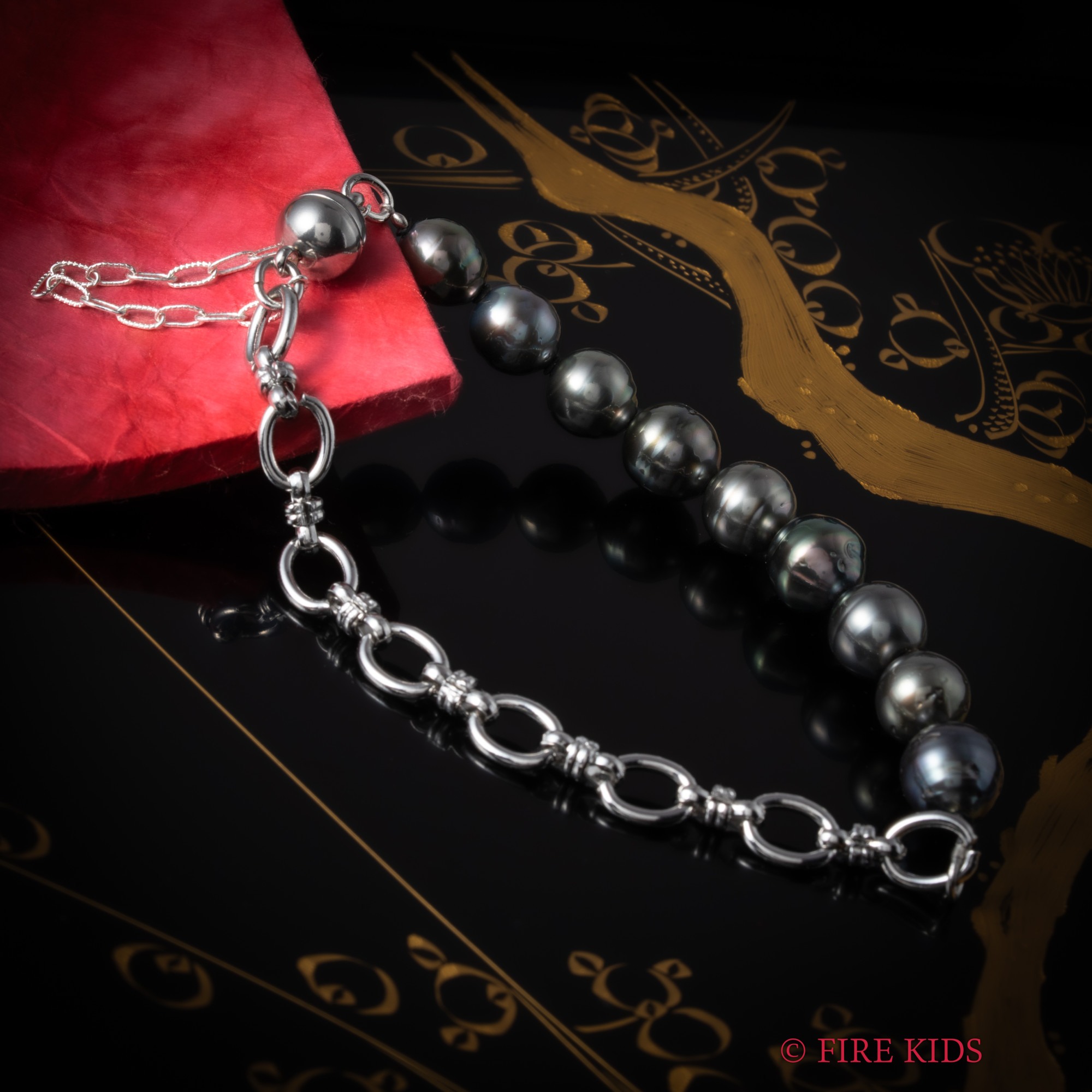 黒蝶真珠ブレスレットSilver7.5-9mm18cm