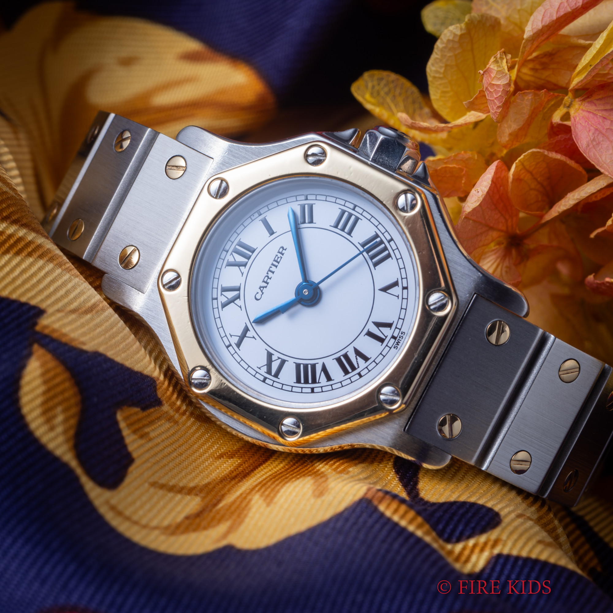カルティエ CARTIER サントスオクタゴン コンビ SMサイズ 1980年代製 Ref.0907 自動巻き Cal.2670 ノンクラック 純正シングルブレス