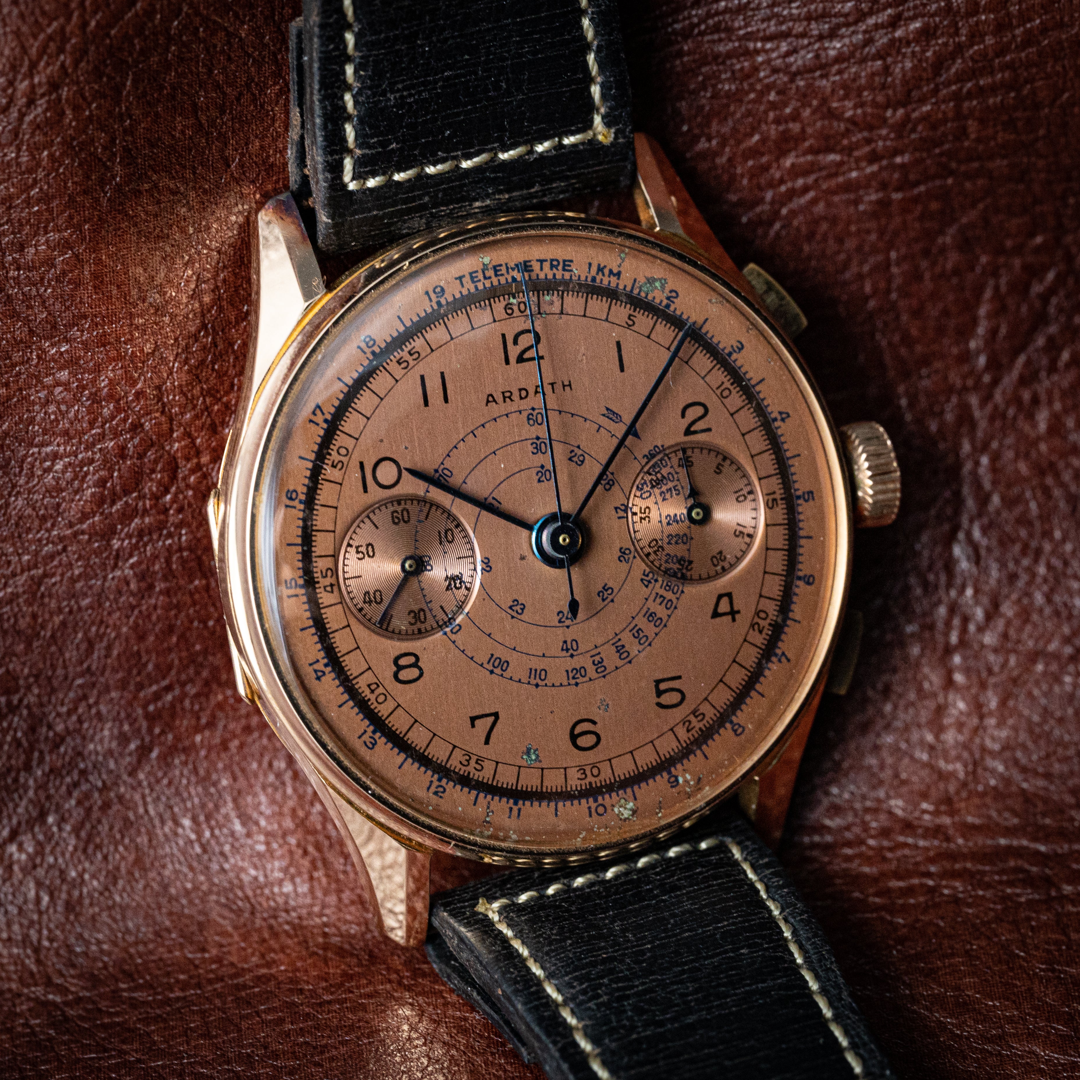 ARDATH 18金無垢ピンクゴールド 2レジスタークロノグラフ 1940年代製 ランデロン39