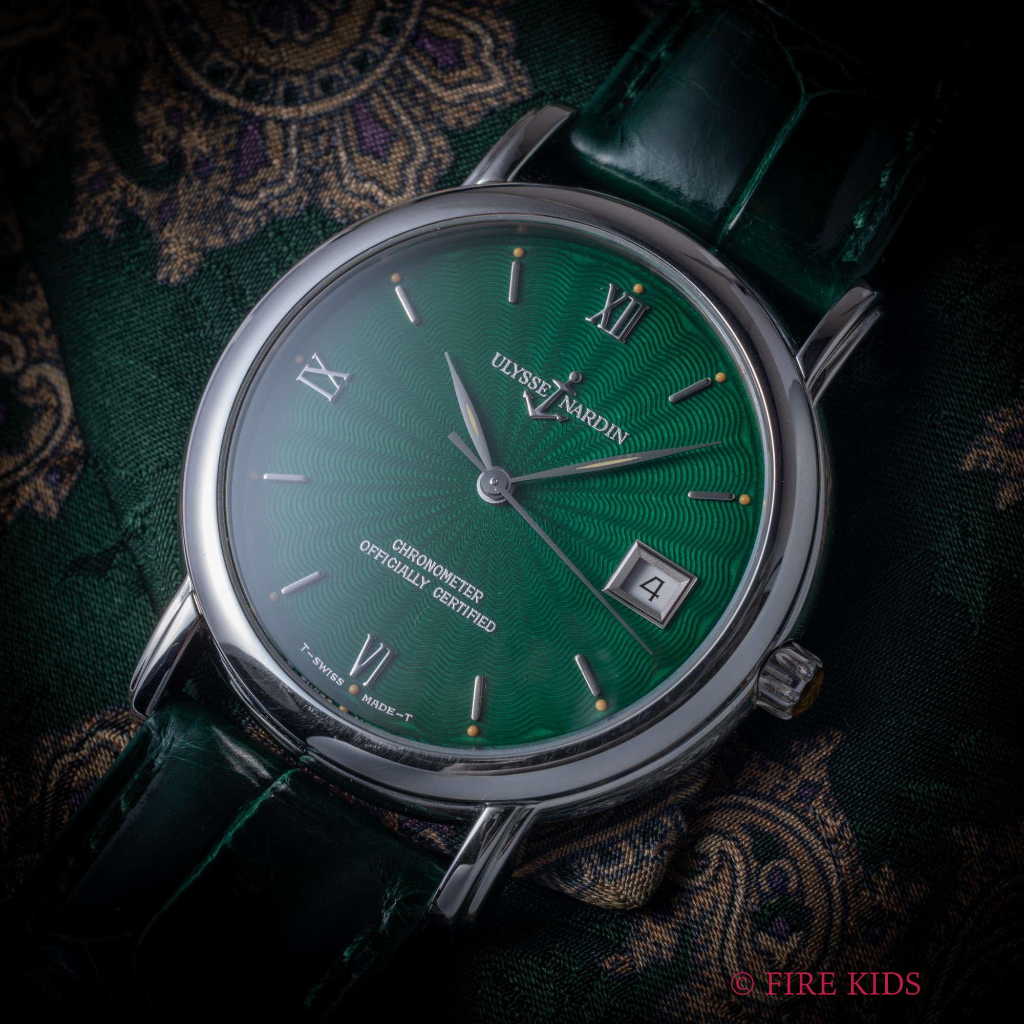 ユリス・ナルダン ULYSSE NARDIN サンマルコ クロノメーター 1990年代製 エナメルグリーン文字盤 Ref.133-77-9 自動巻き 箱、尾錠付き
