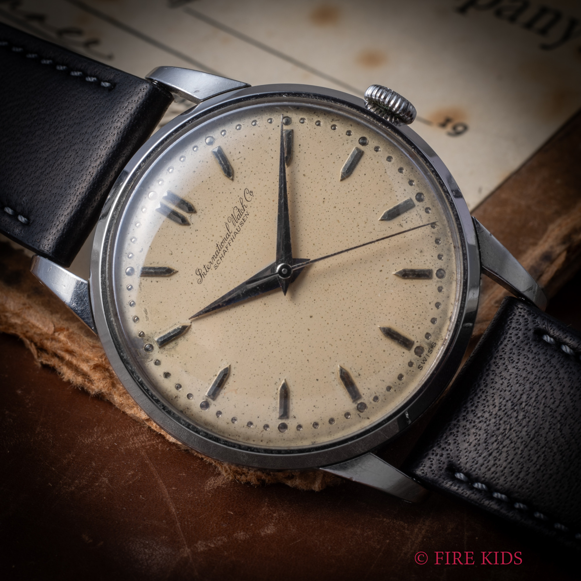 IWC ラウンドケース 1953年製 Cal.89 ロービート手巻き 筆記体ロゴ オールドインター