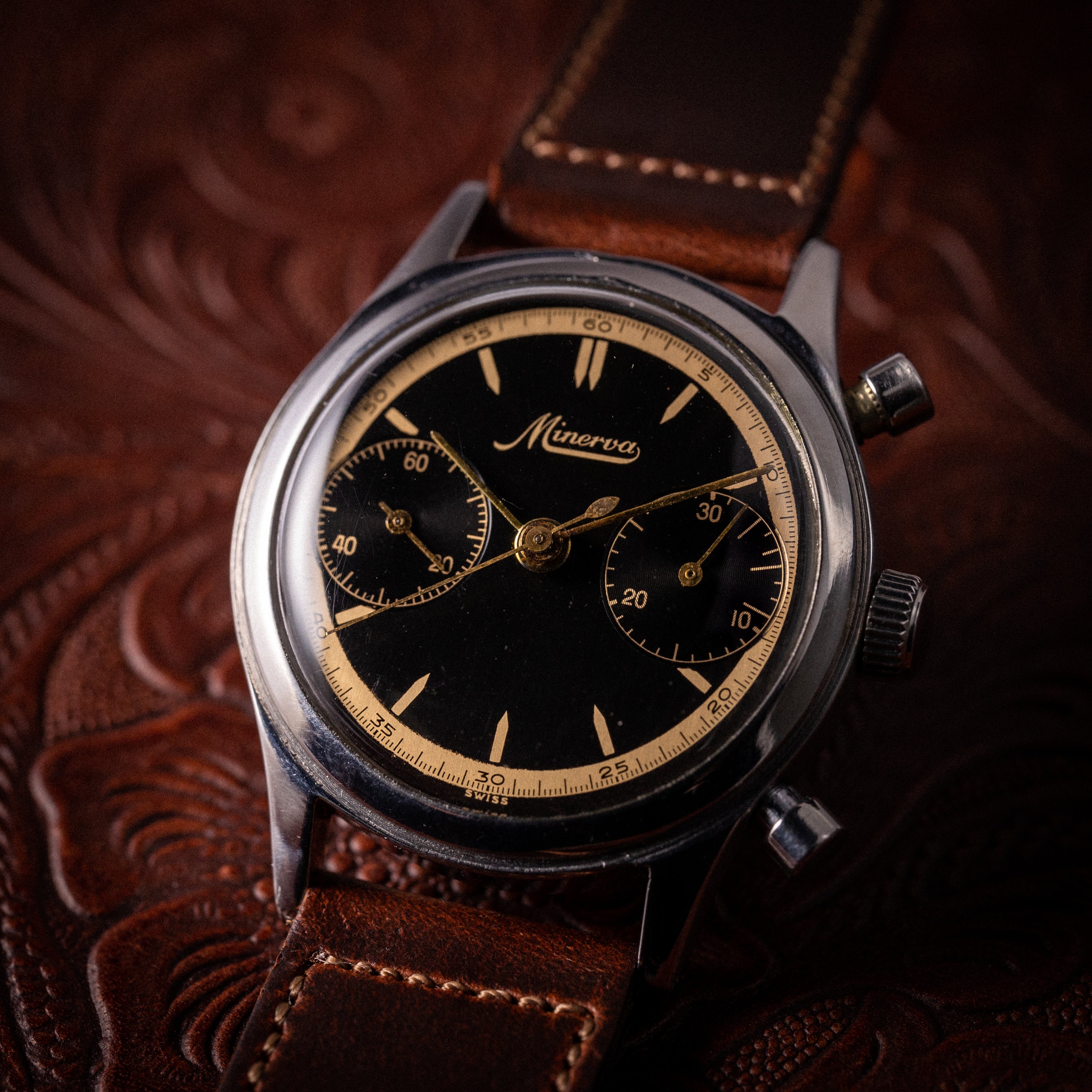 ミネルバ 2レジスタークロノグラフ Cal.13-20CH ブラックツートン 1940年代製