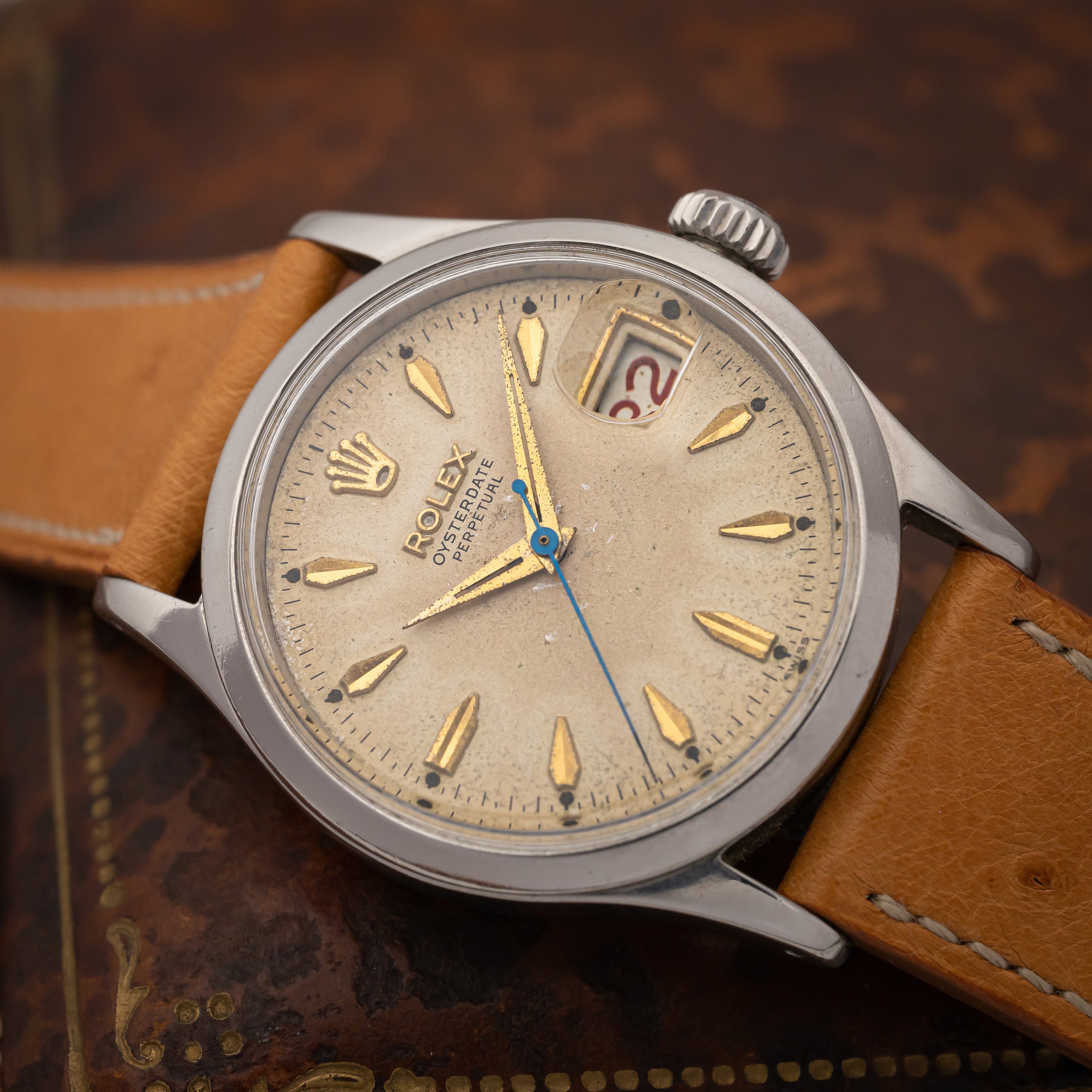 ロレックス オイスターデイト パーペチュアル 1954年製 Ref.6518 赤黒カレンダー