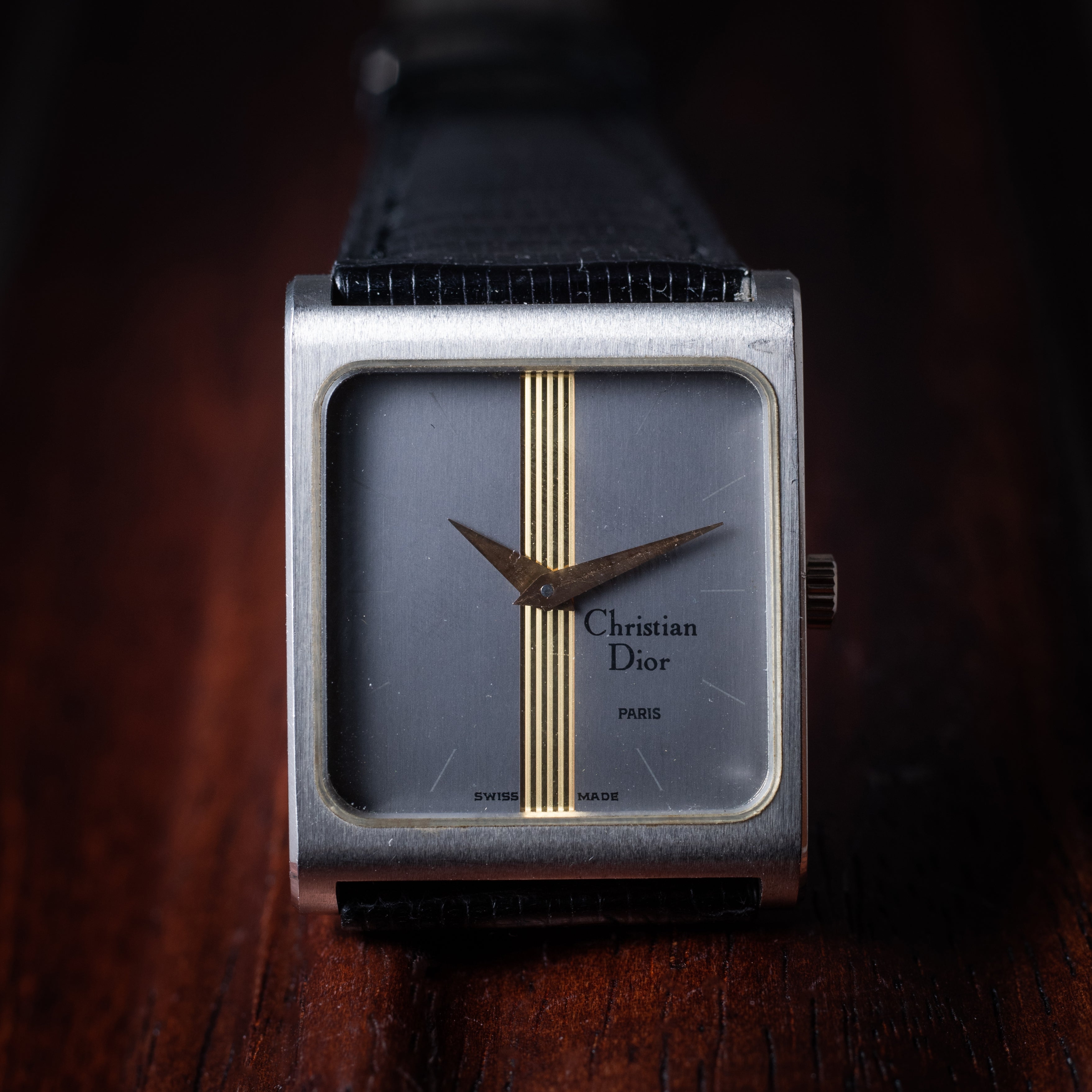 クリスチャンディオール スクエア グレーダイヤル 1980年代 純正ベルト付き