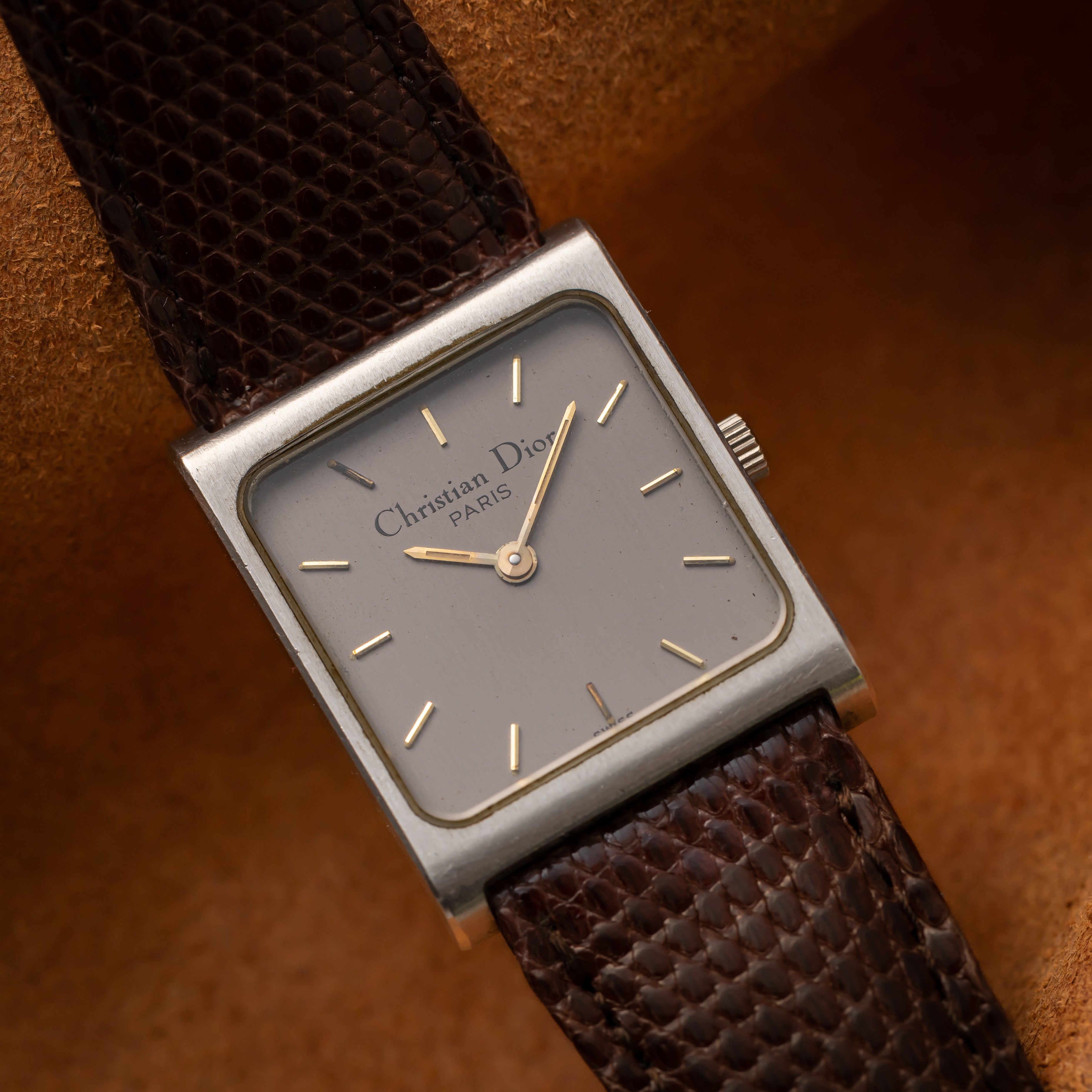 クリスチャンディオール スクエア 手巻き グレーダイヤル 1980年代 Christian Dior