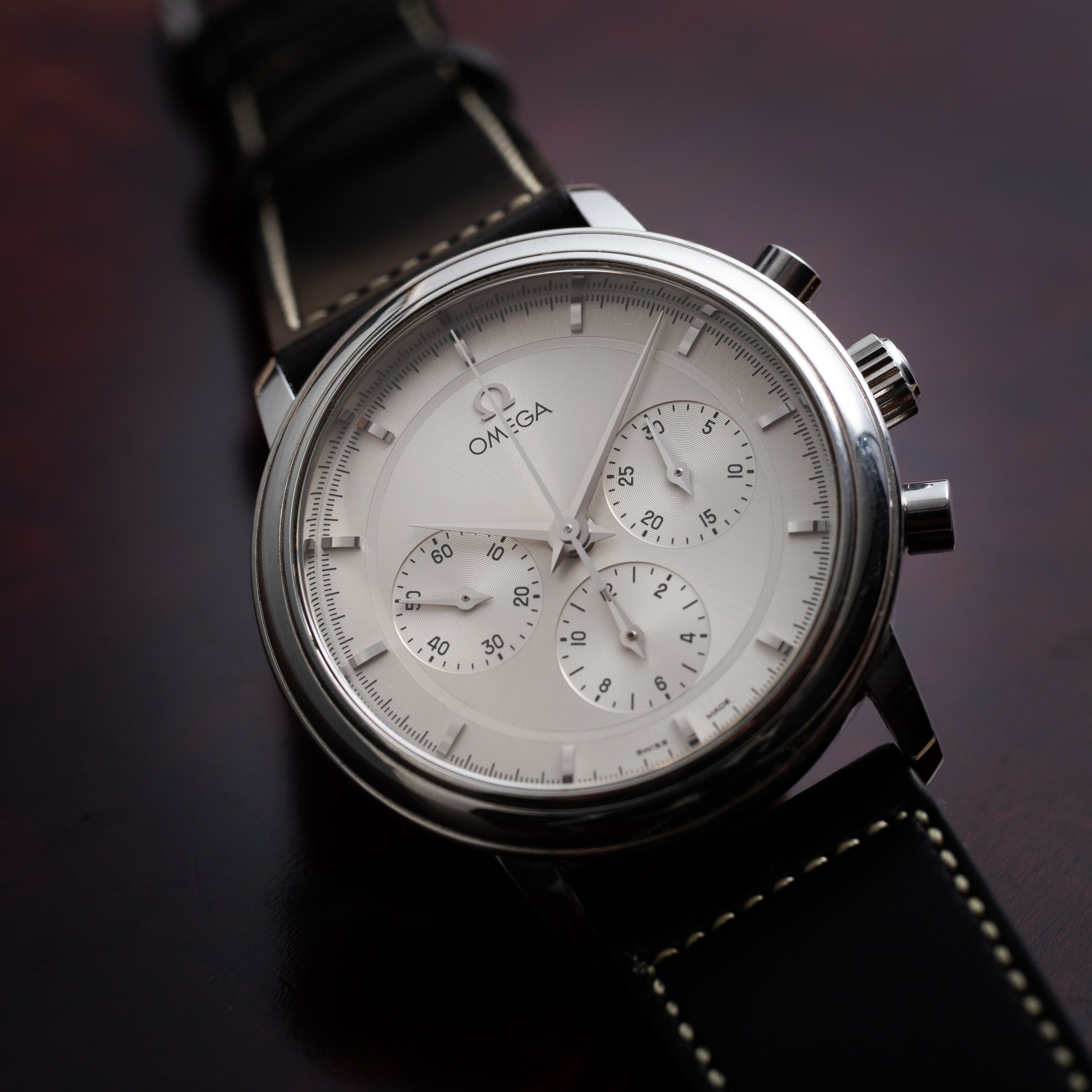 オメガ デ・ヴィル 1995年製 プレステージ クロノグラフ シルバーダイヤル 純正尾錠付き