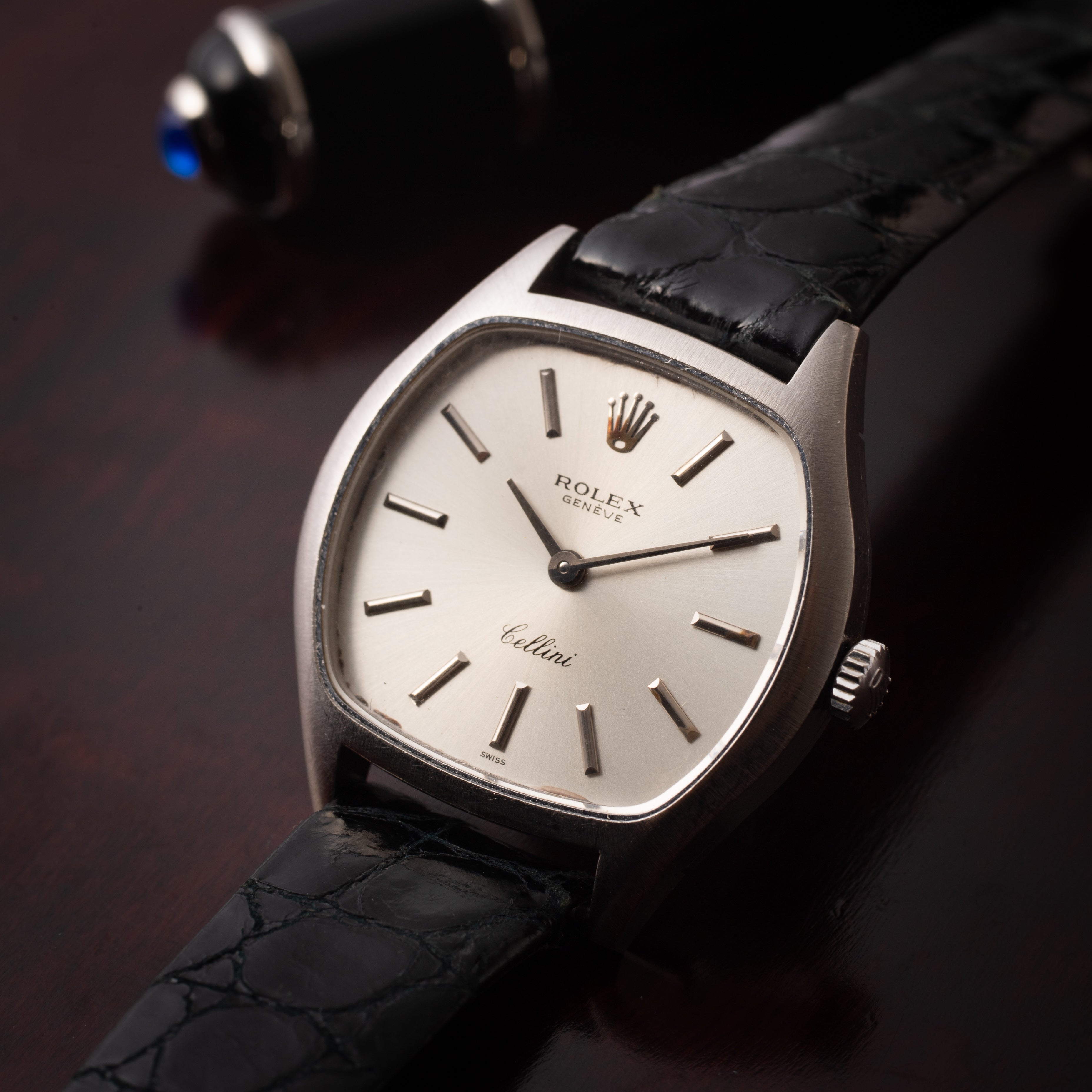 ロレックス レディース チェリーニ 18KWG 1974年製 純正革ベルト付き