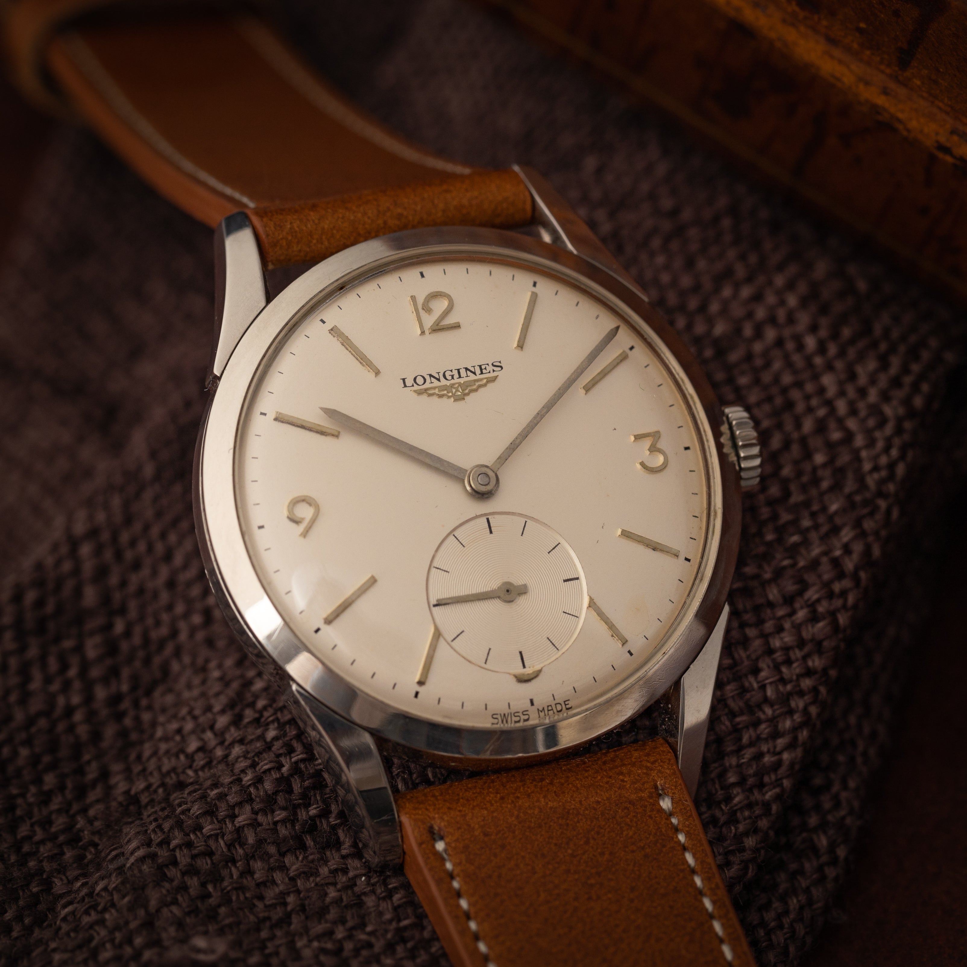 ロンジン Cal.12.68Z 1959年製 ステンレスケース オリジナルダイヤル 純正尾錠付