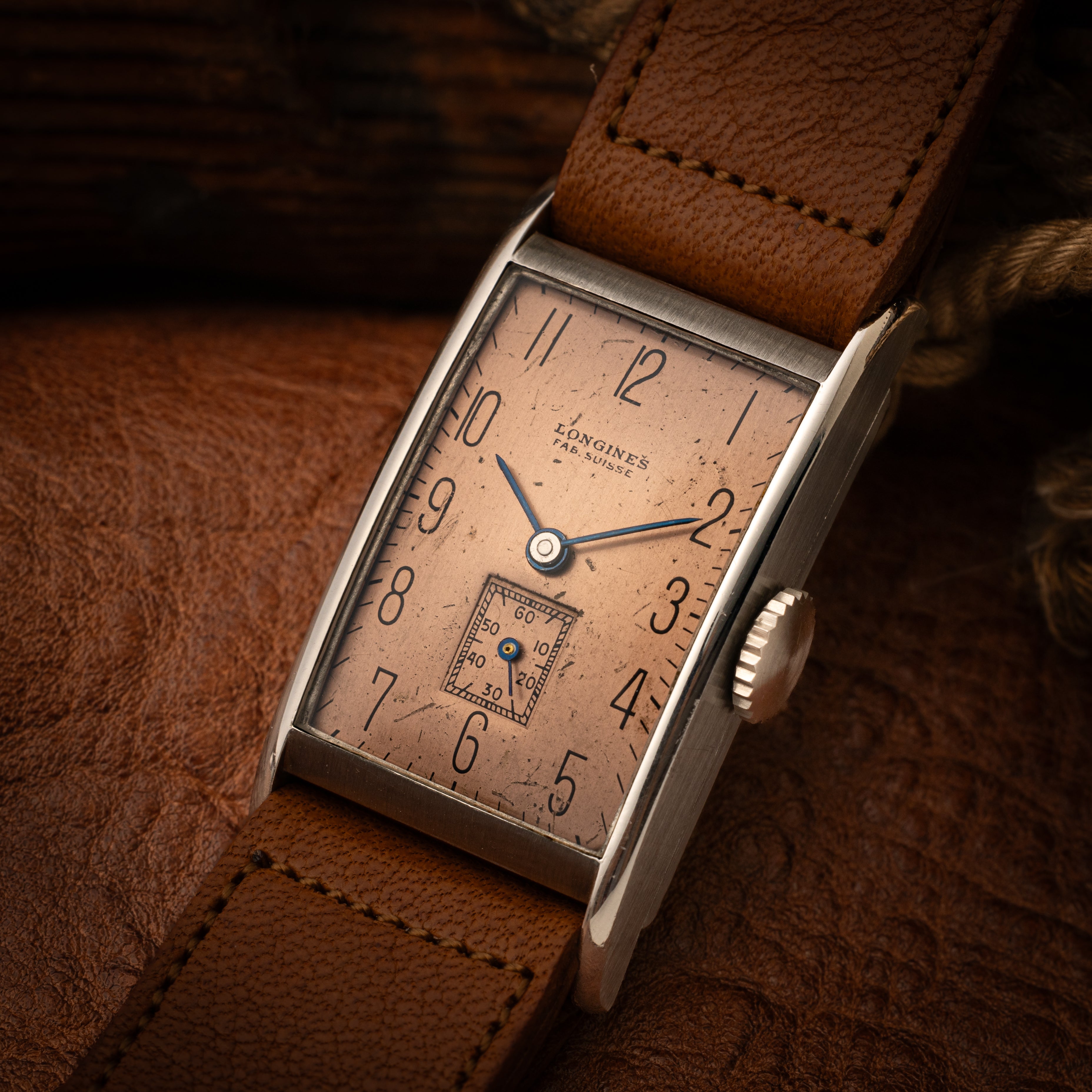 ロンジン レクタンギュラー 手巻き Cal.9L カッパーダイヤル 1940年代 ステイブライトケース