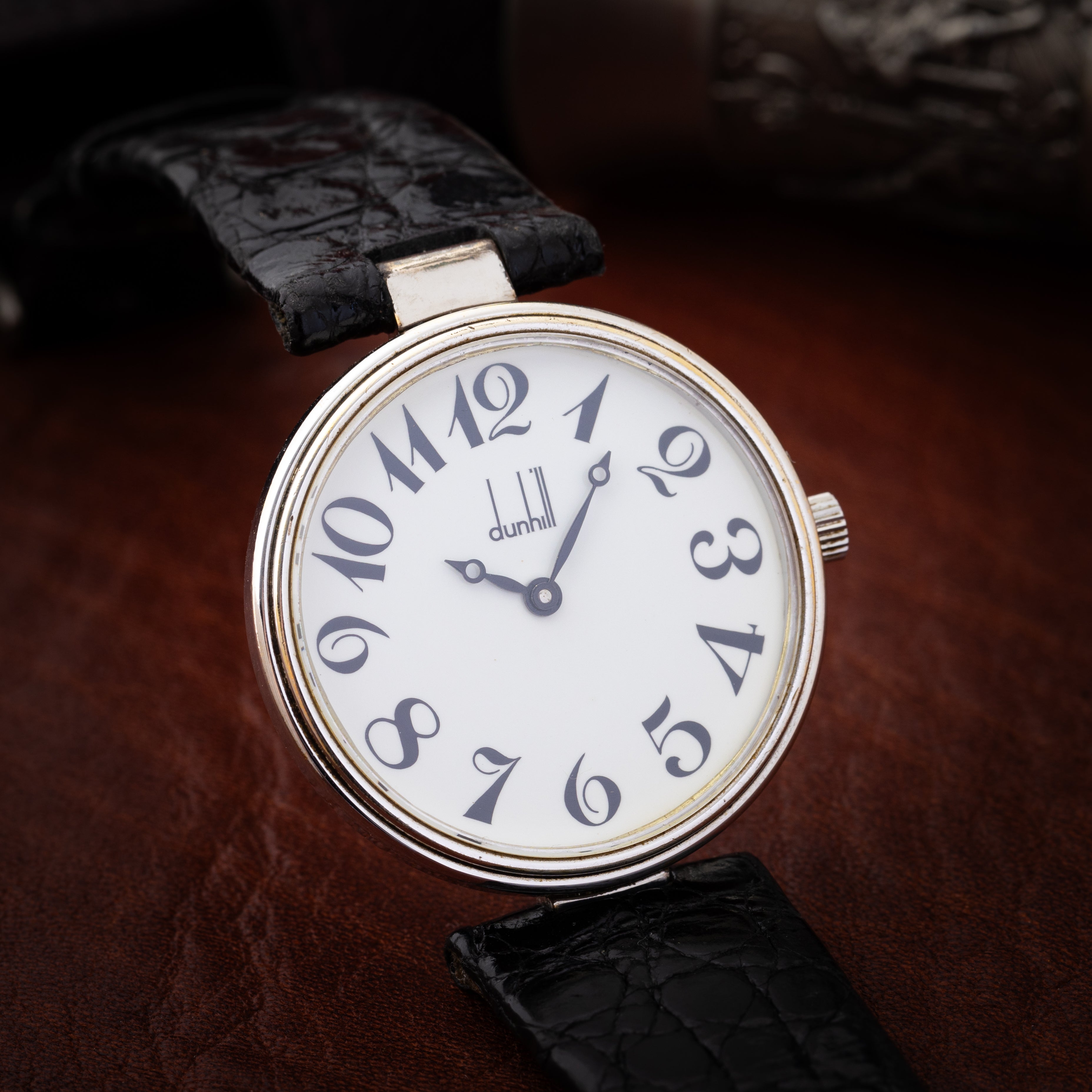 ダンヒル 銀無垢ラウンドケース 手巻きクロノメーター 1980年代製 アラビアダイヤル