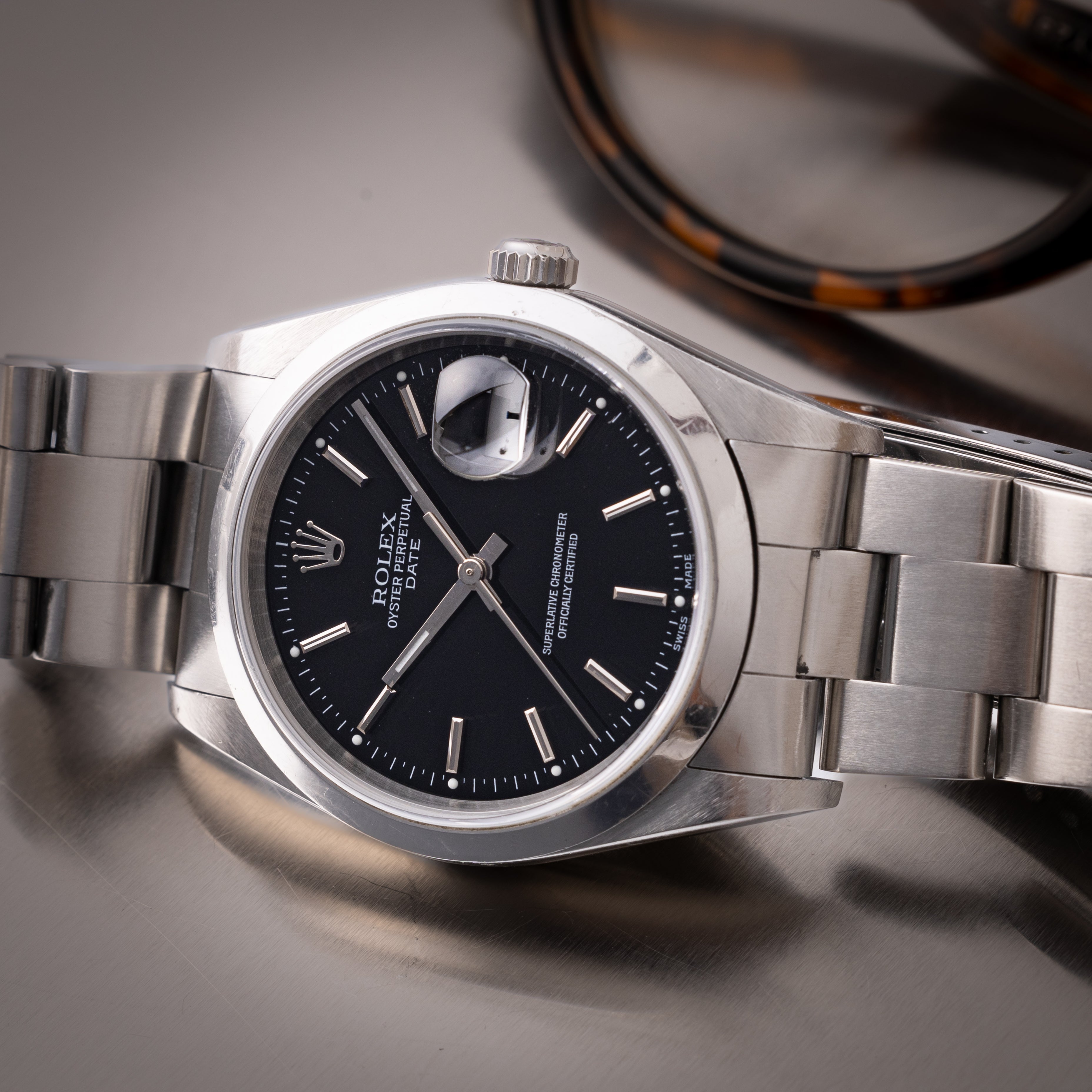 ロレックス 2002年製 オイスターパーペチュアルデイト Ref.15200 Y番 ブラックダイヤル