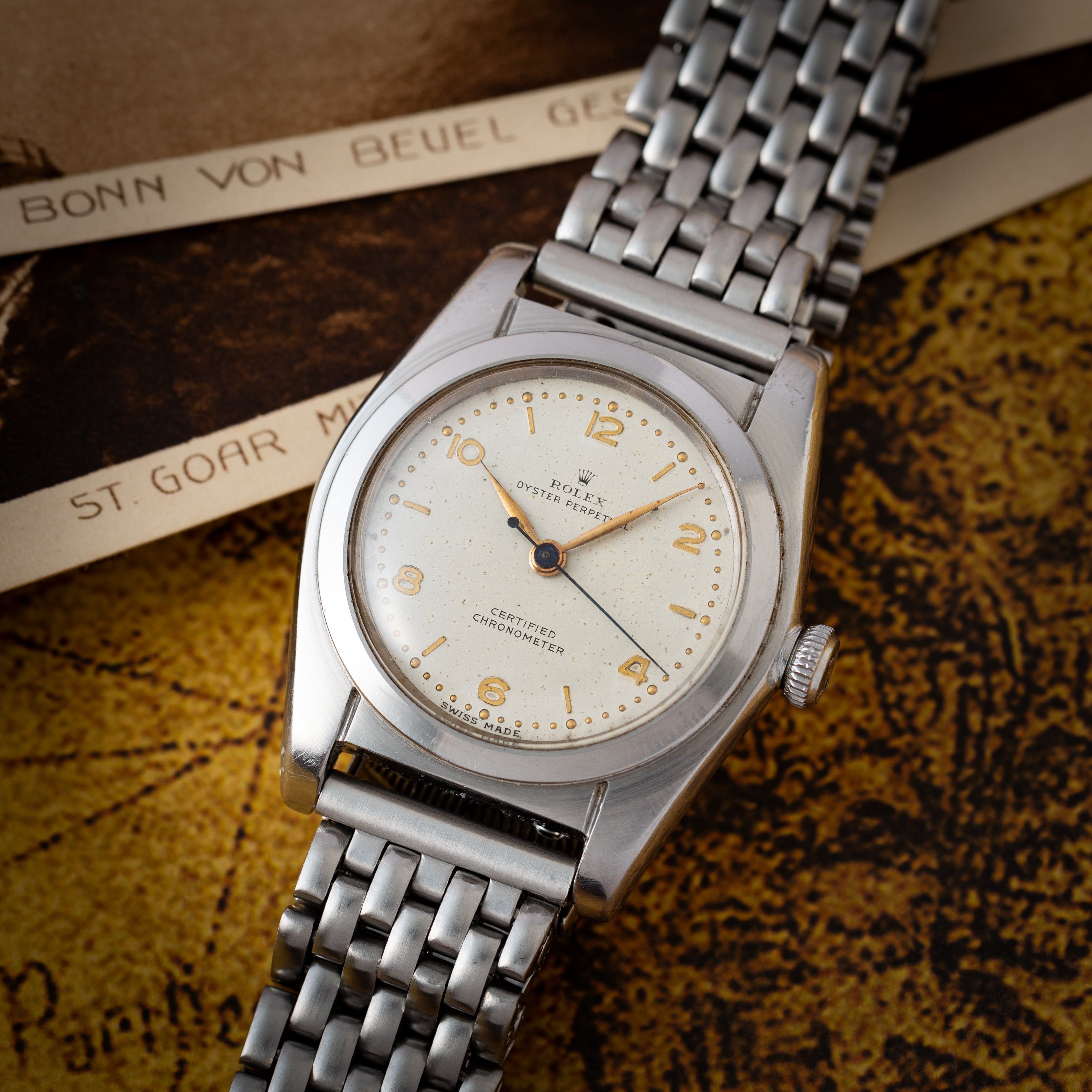 ロレックス バブルバック 1946年製 オリジナル飛びアラビアダイヤル Ref.2940 社外ライスブレス