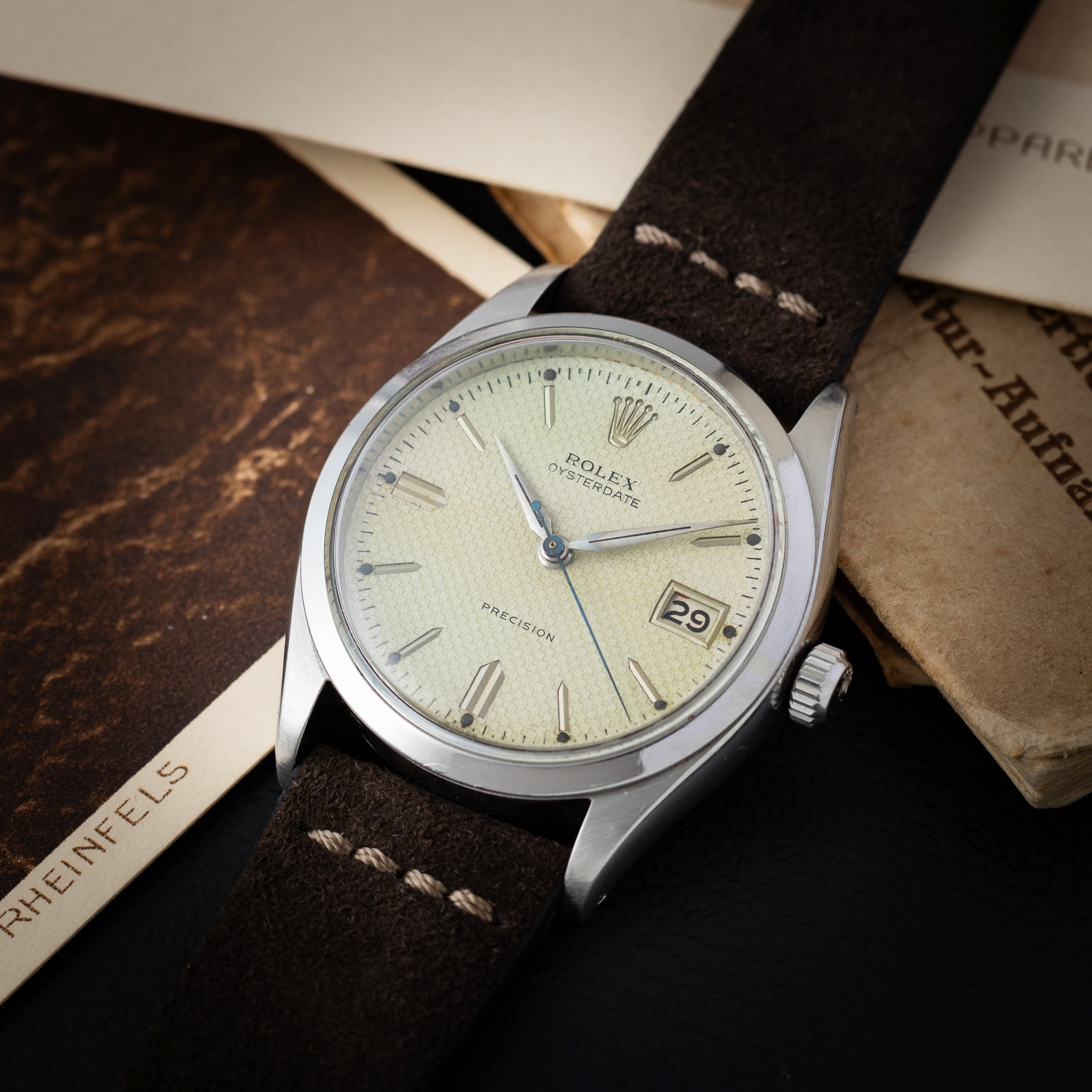 ロレックス オイスターデイト 1954年製 手巻き ハニカムダイヤル Ref.6294 赤黒カレンダー