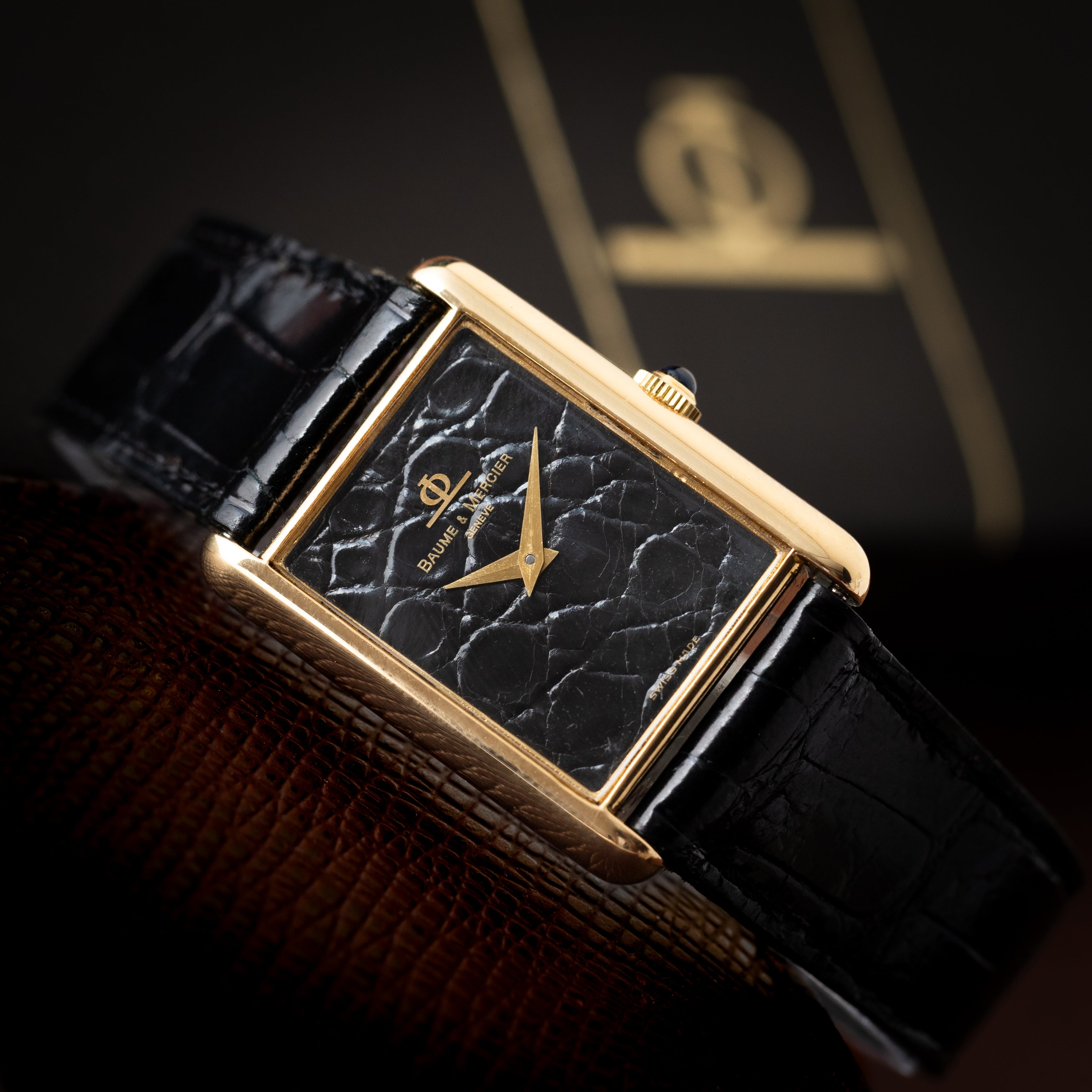 ボーム＆メルシー タンク 18金無垢　革文字盤 箱付き 1980年代製