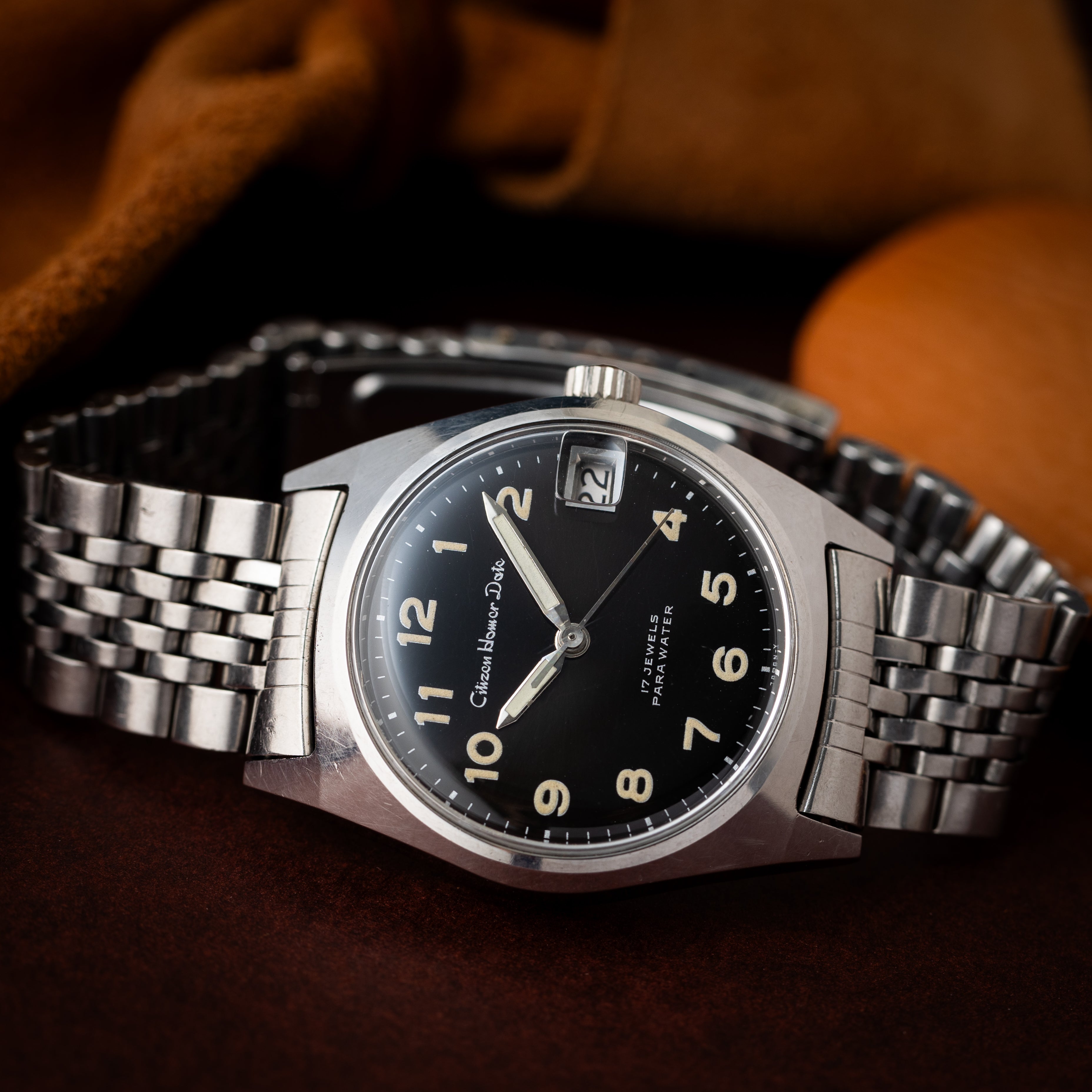 シチズン ホーマー デイト ブラックアラビアダイヤル 1967年製 手巻き 純正ブレス