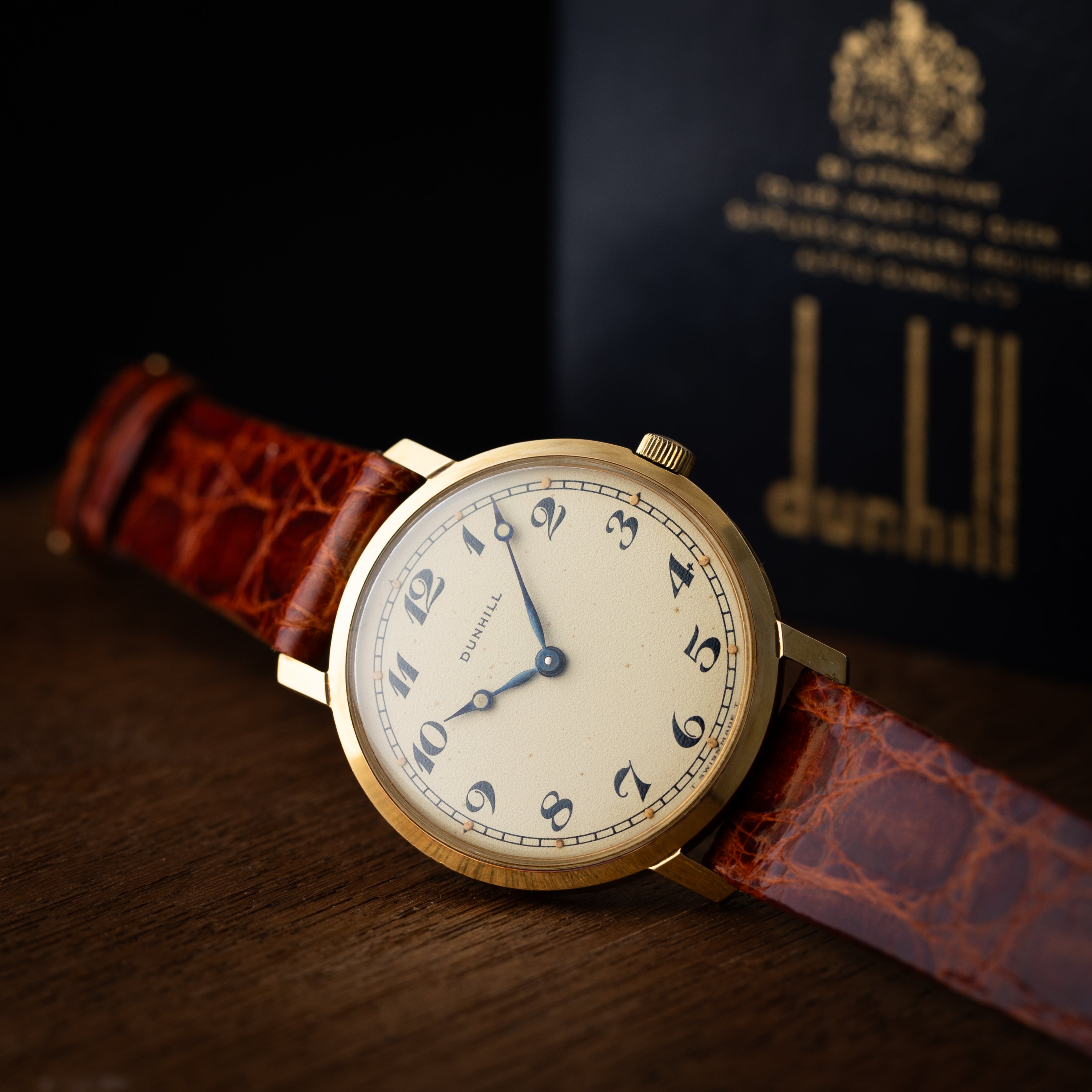 ダンヒル 18金無垢ラウンド サンドダイヤル ジャガールクルトムーブ 箱ギャラ付き 1970年代製