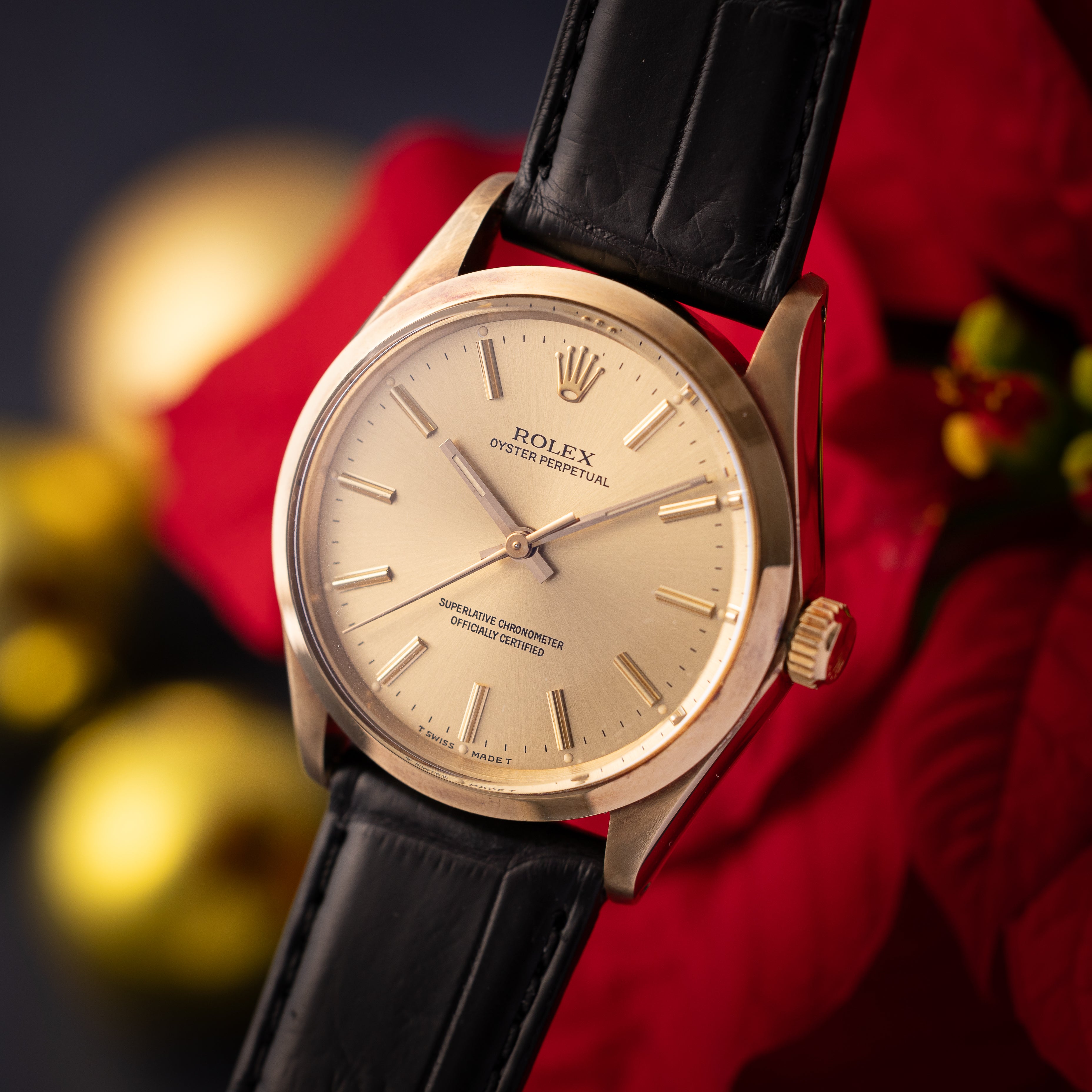 ロレックス オイスターパーペチュアル 1960年代製 14KYG Ref.1002 純正革ベルト付き