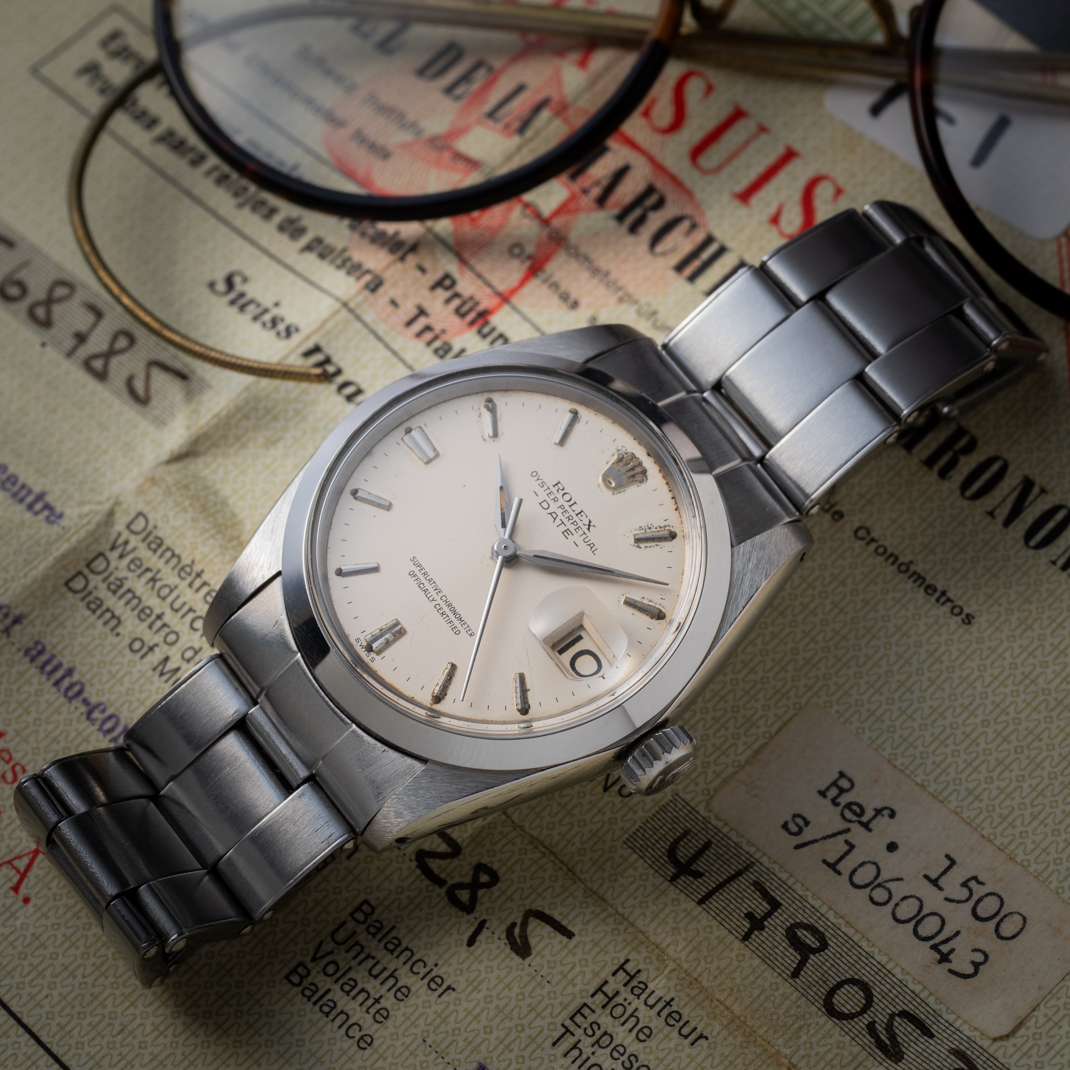 ロレックス 1964年製 オイスターパーペチュアルデイト アイボリー Ref.1500 クロノメーター証明書,メーカー修理保証書付き