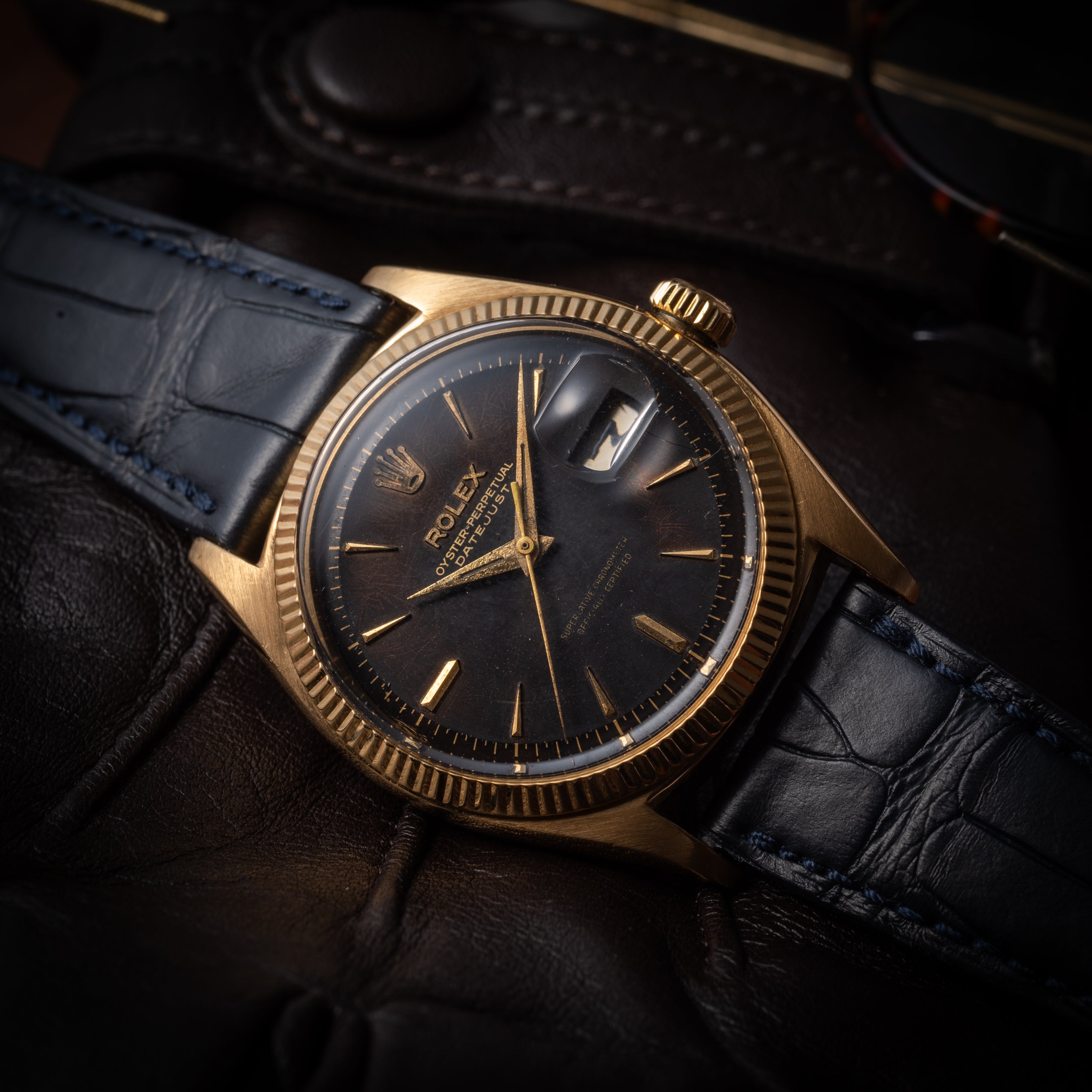 ロレックス デイトジャスト 18KYG 1959年製 ブラックミラーダイヤル Ref.6605