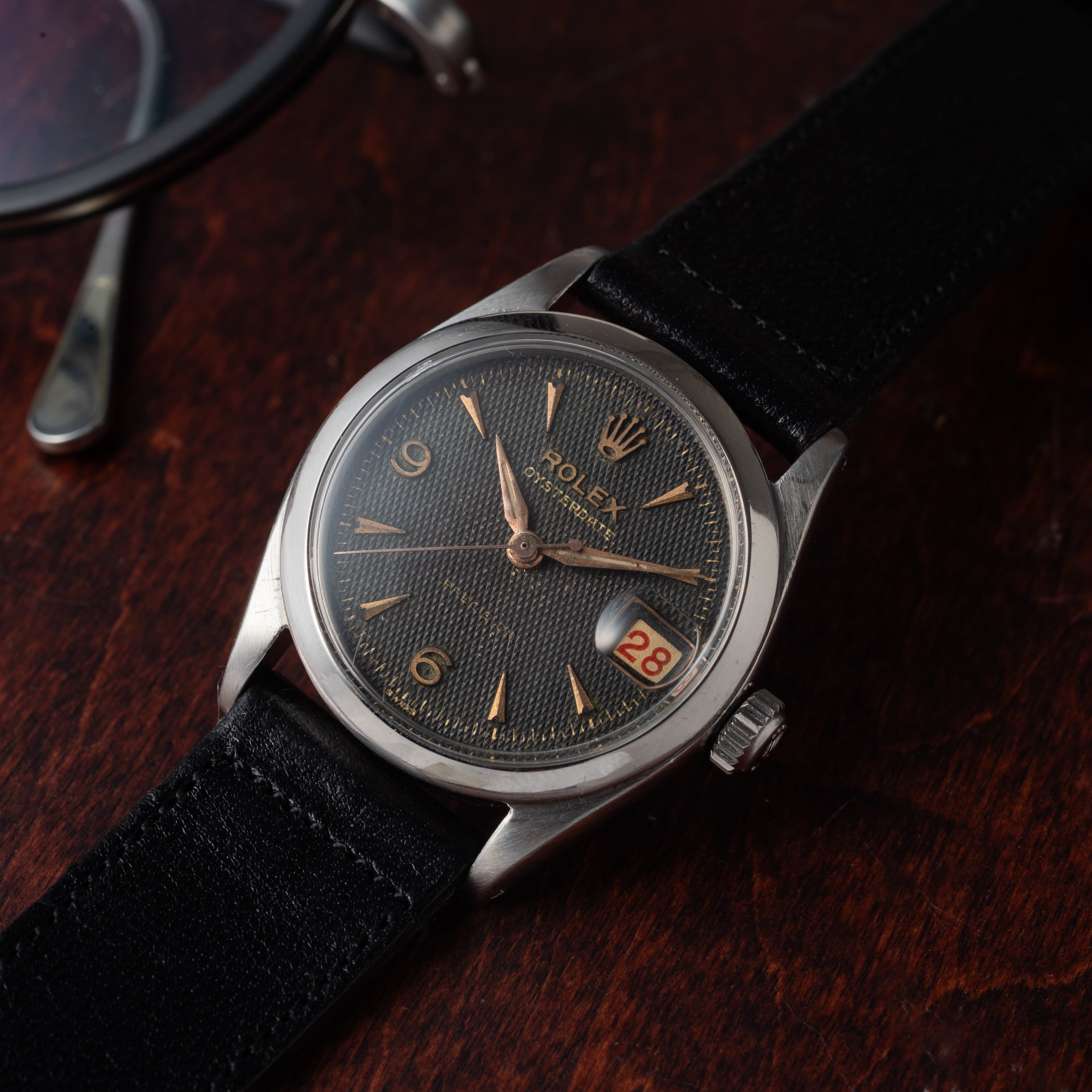 ロレックス オイスターデイト 1957年製 クサビハニカムダイヤル 赤黒カレンダー Ref.6466