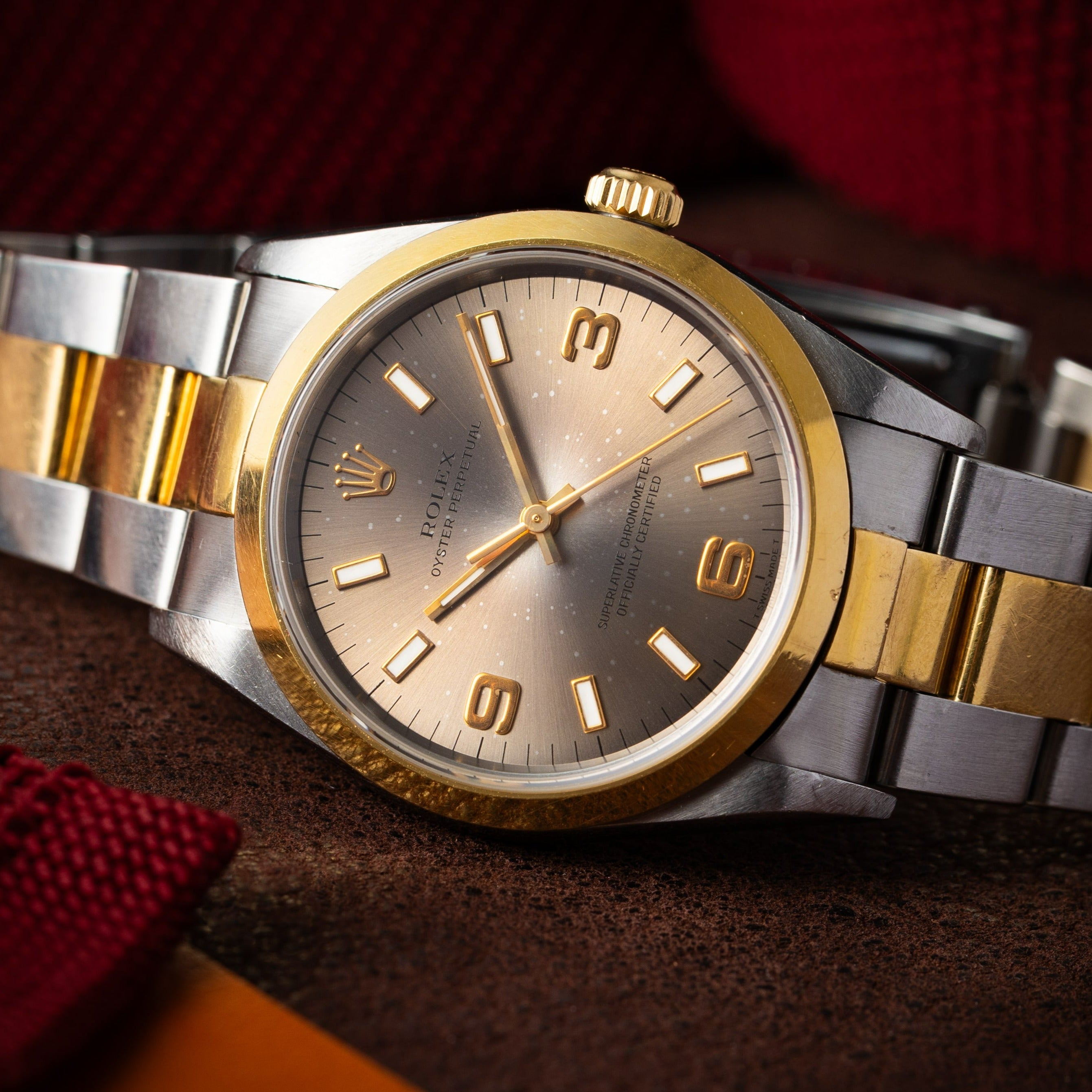 ロレックス パーペチュアルコンビ 1998年製 グレーアラビアダイヤル 3連オイスターブレス