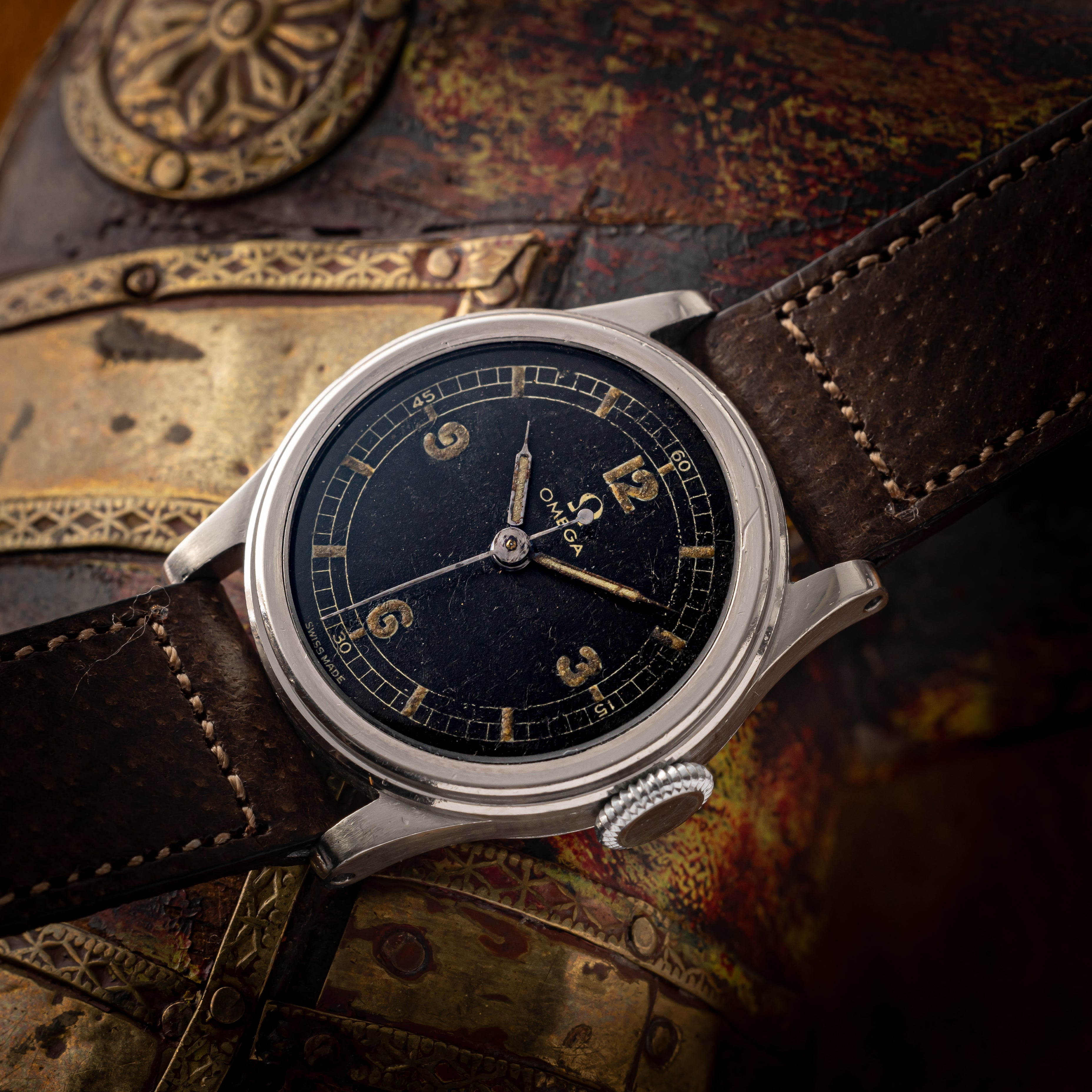 オメガ センターセコンド ラウンドケース 手巻き 1939年製 ブラックダイヤル