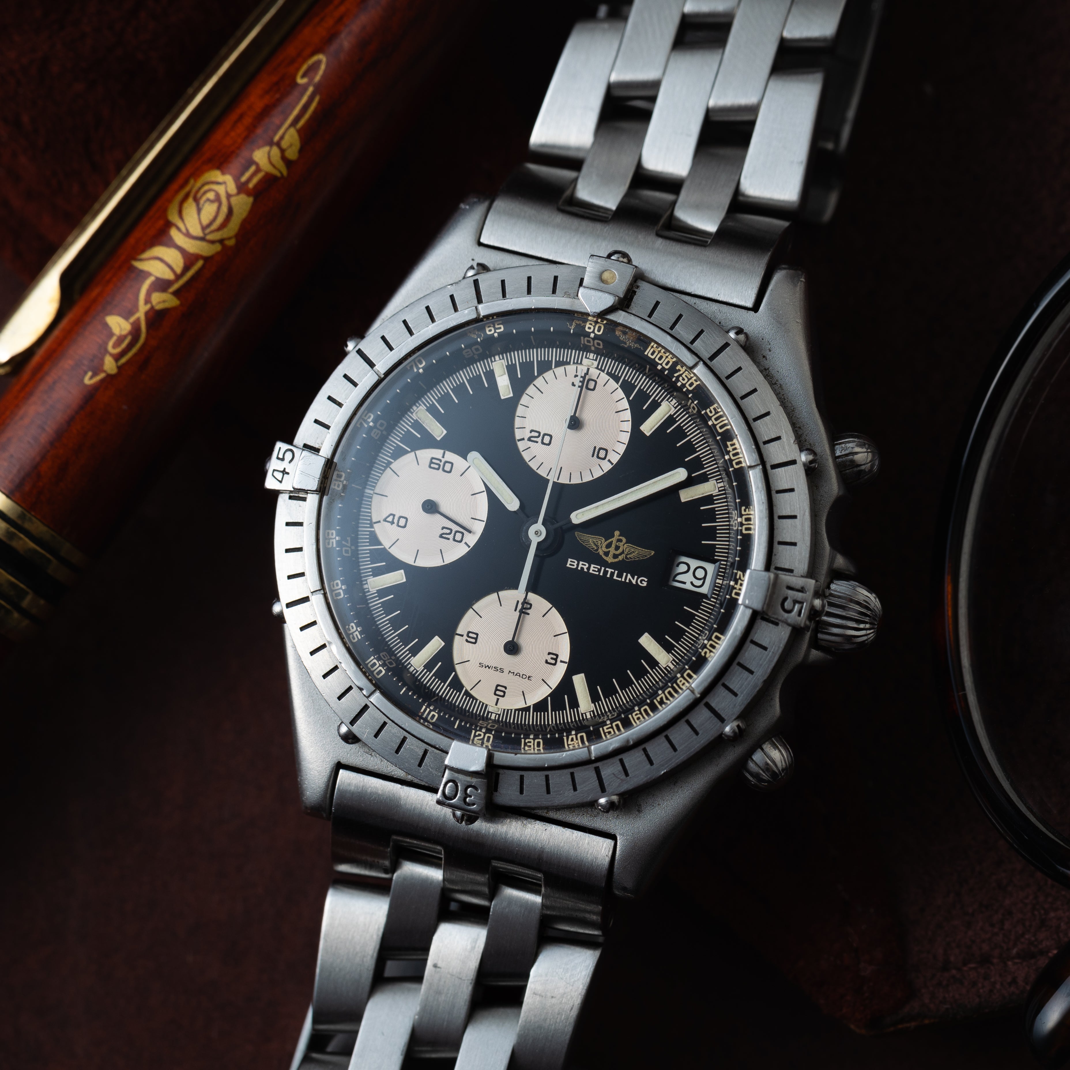 ブライトリング クロノマット 1990年代製 ブラックダイヤル Ref.81950A 純正ブレス
