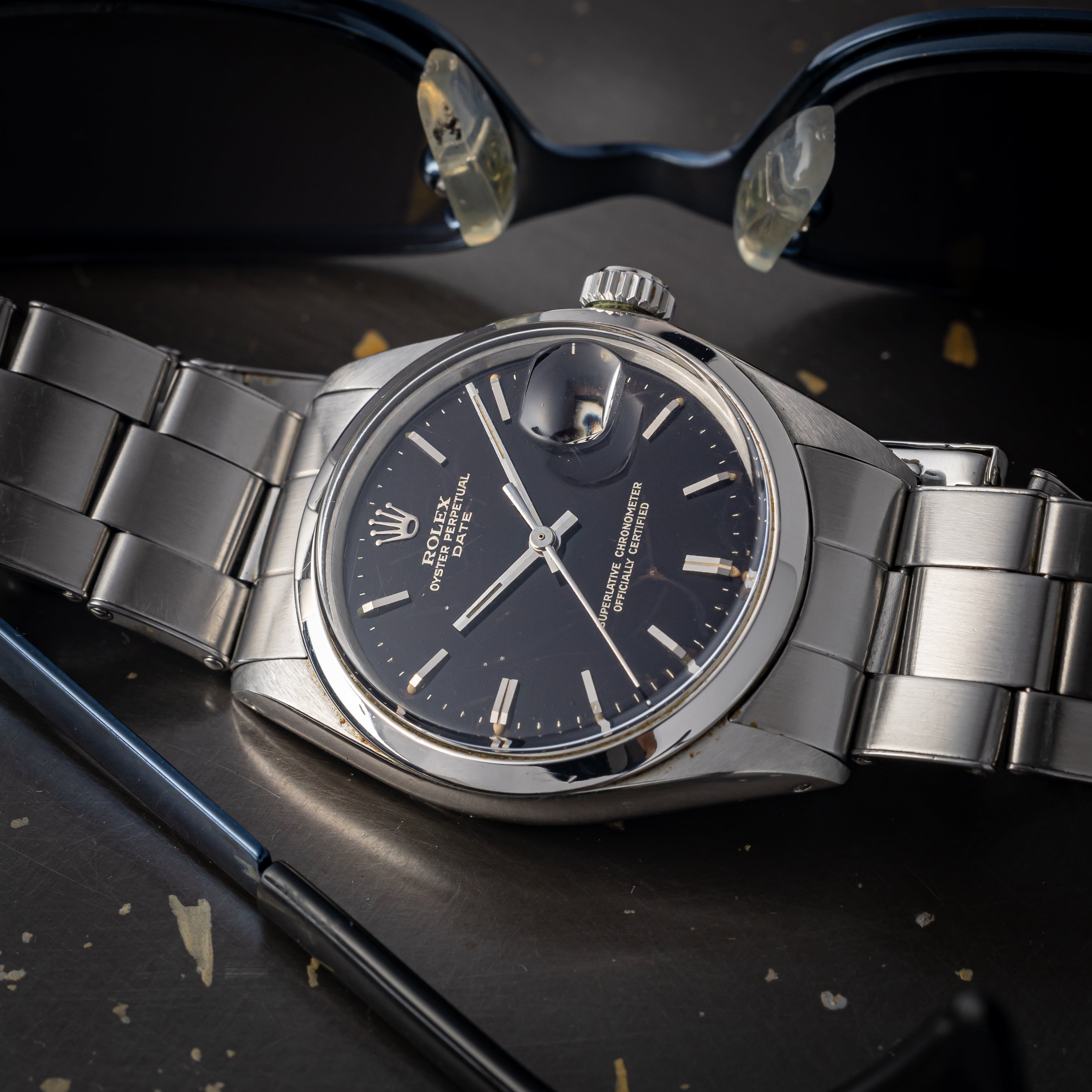 ロレックス オイスターパーペチュアルデイト 1969年製 Ref.1500 ブラックギルトダイヤル