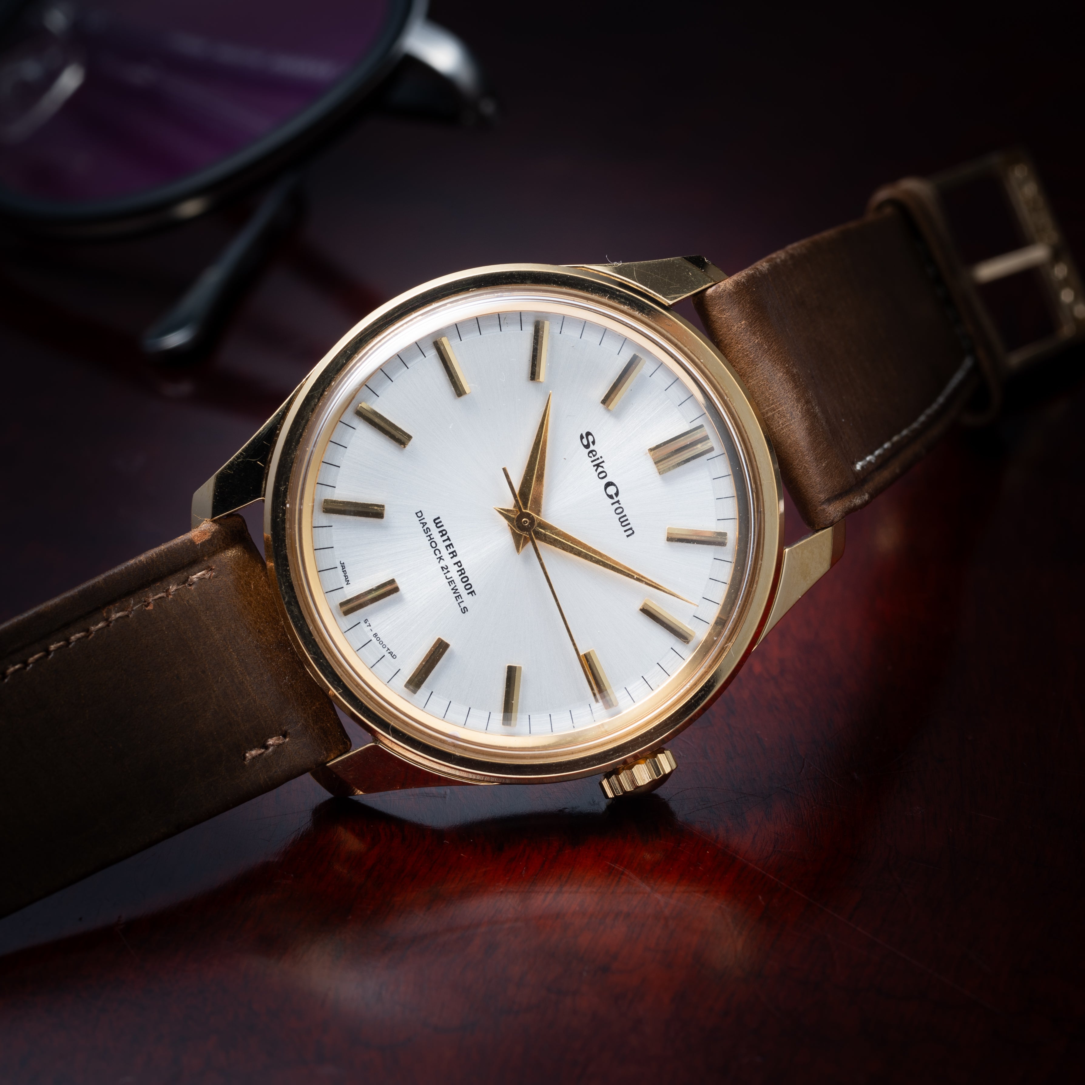 セイコー クラウン 1966年製 SGP Ref.57-8000 純正革ベルト、尾錠付き美品