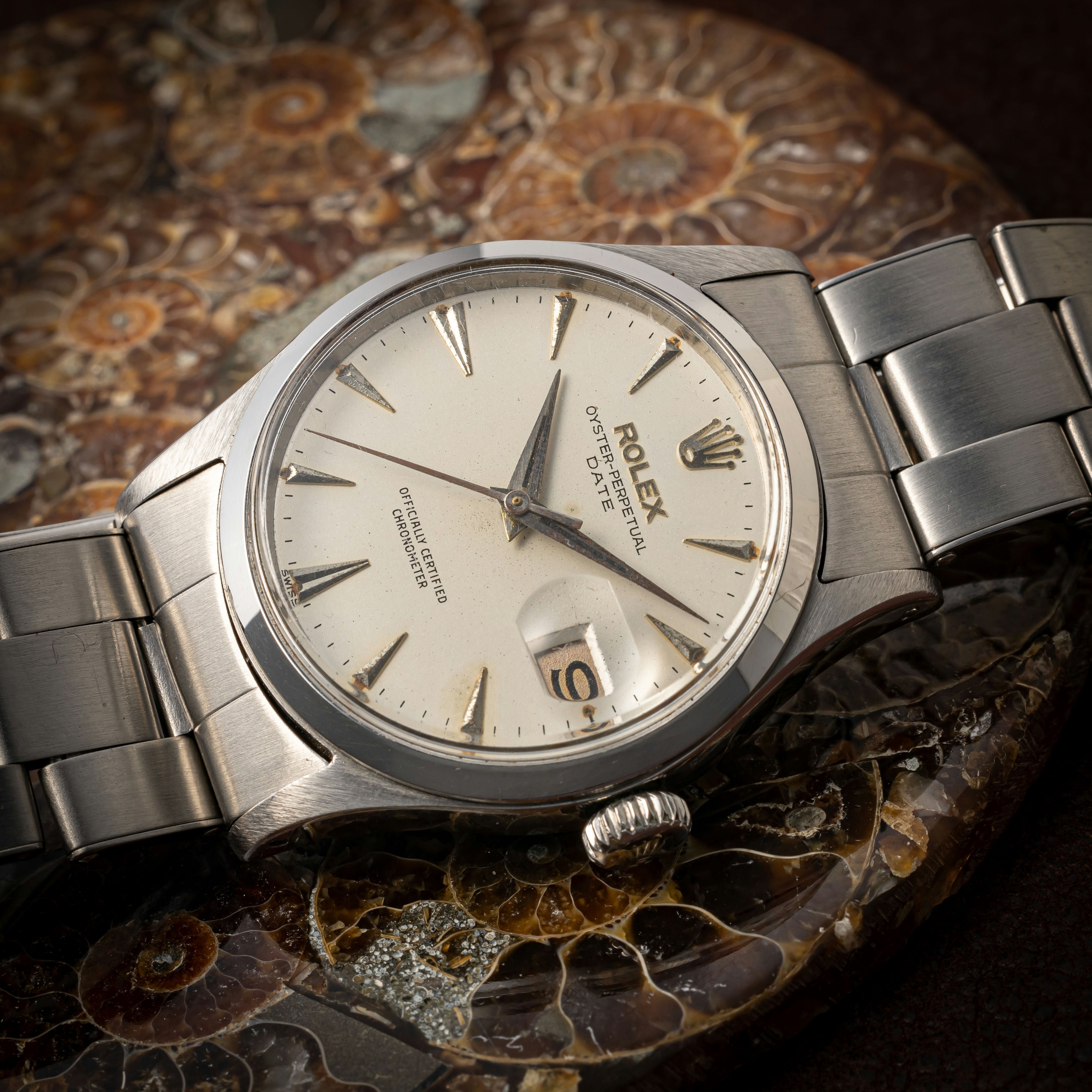 ロレックス オイスター パーペチュアル デイト 1954年製 Ref.6518 赤黒カレンダー ＋リューズ