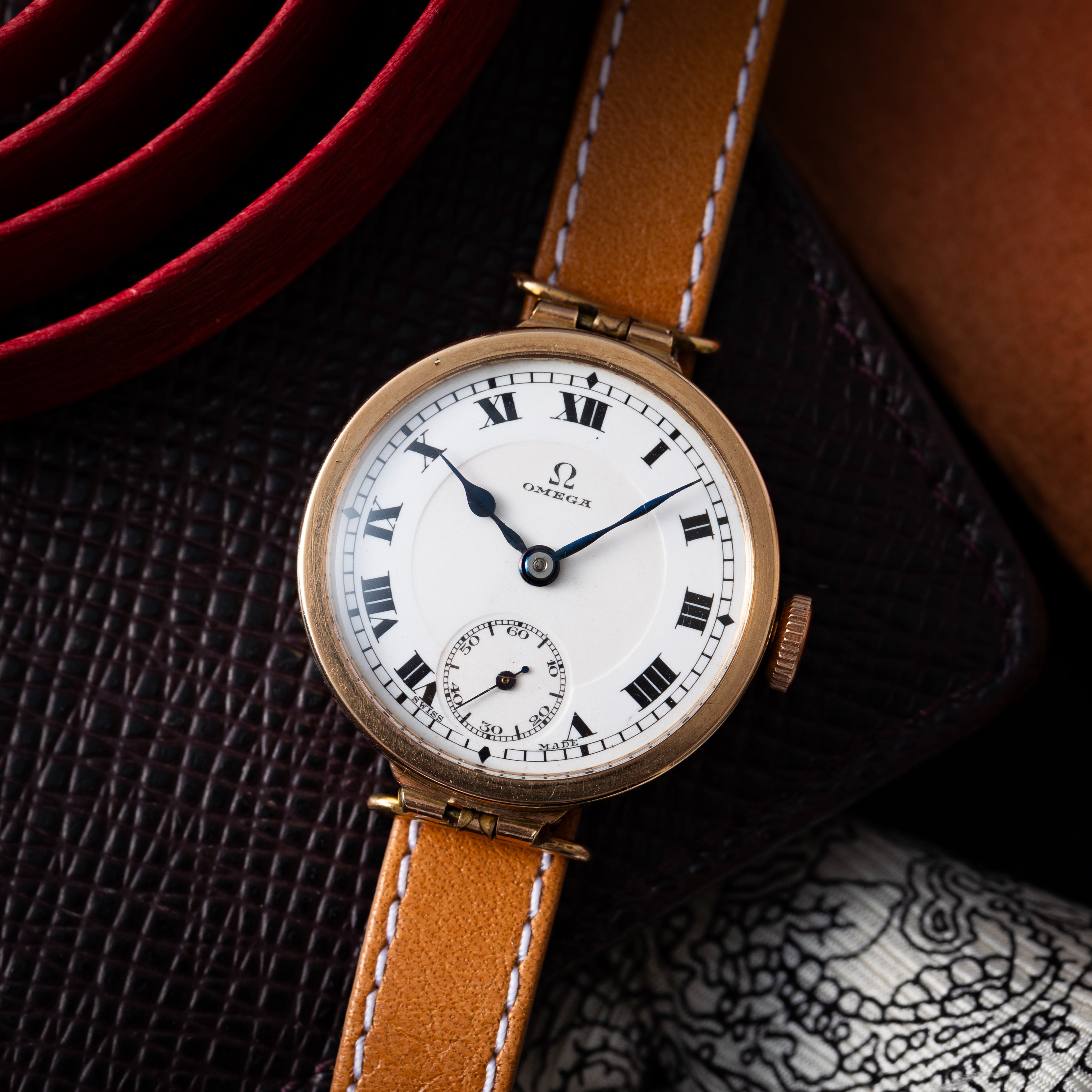 オメガ レディース 9金無垢 1920年代 ラウンドケース 手巻き ポーセリンホワイトローマンダイヤル スモールセコンド