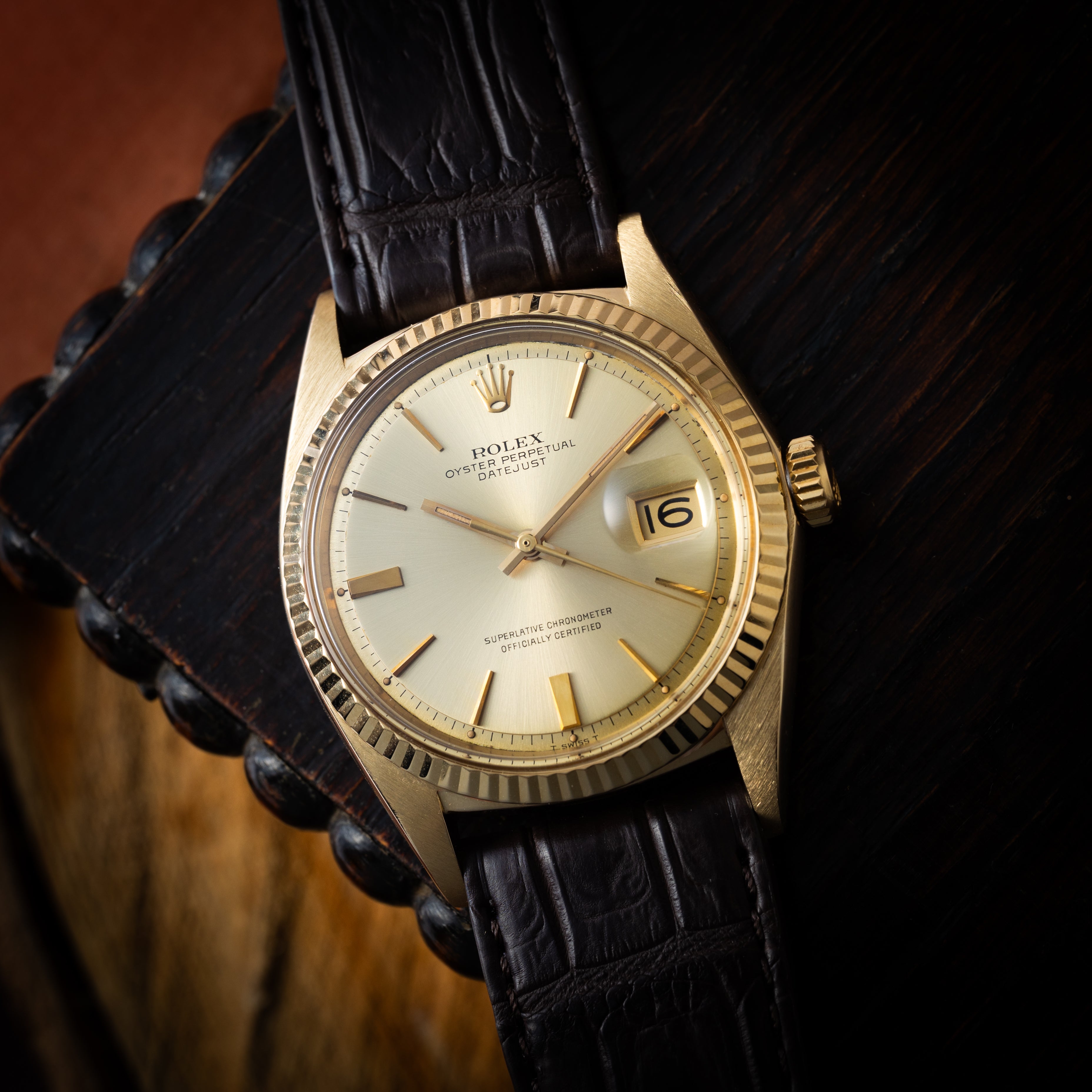 ロレックス デイトジャスト 1967年製 14金無垢製 Ref.1601 純正GF尾錠、箱、タグ付き