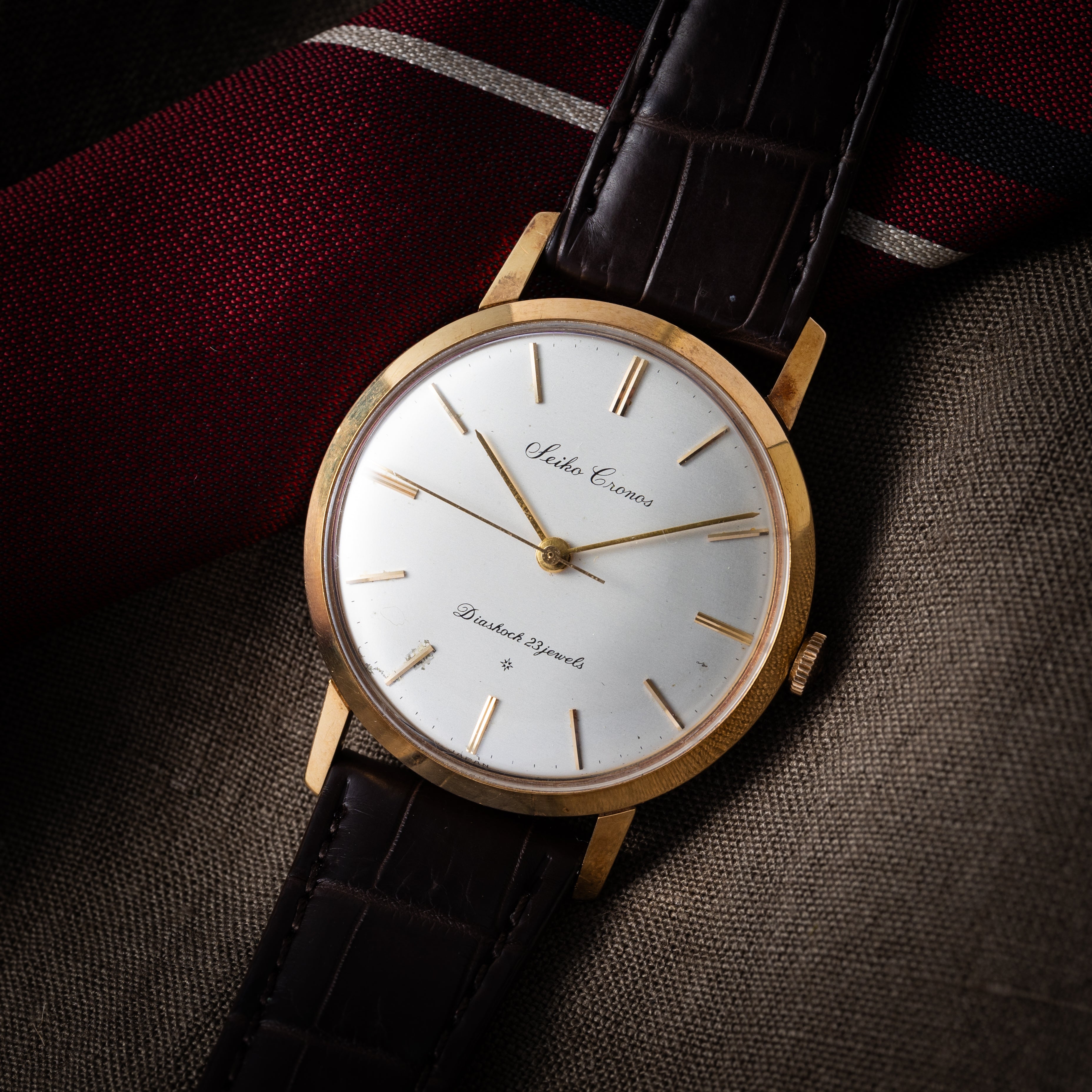 セイコー クロノス 1959年製 18金無垢ケース 純正尾錠、 箱、ギャラ付き