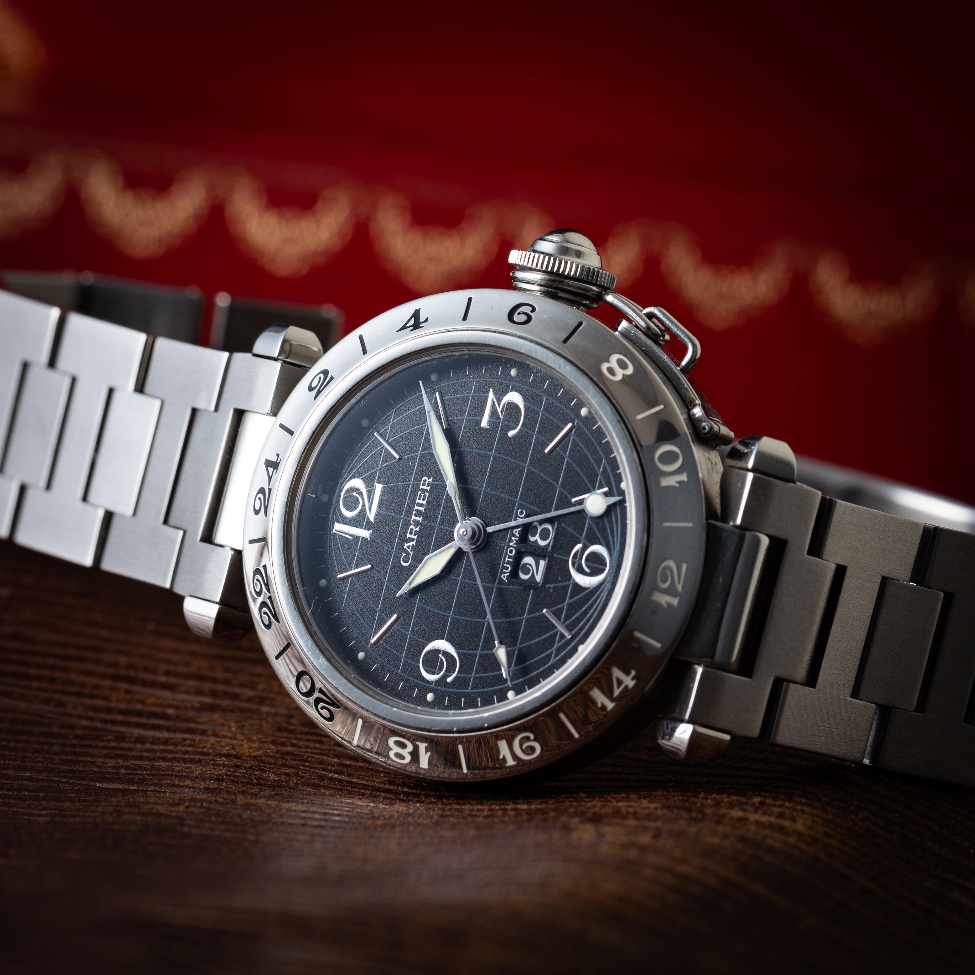 カルティエ パシャC オートマチック 1990年代 ブラックダイヤル 箱付き